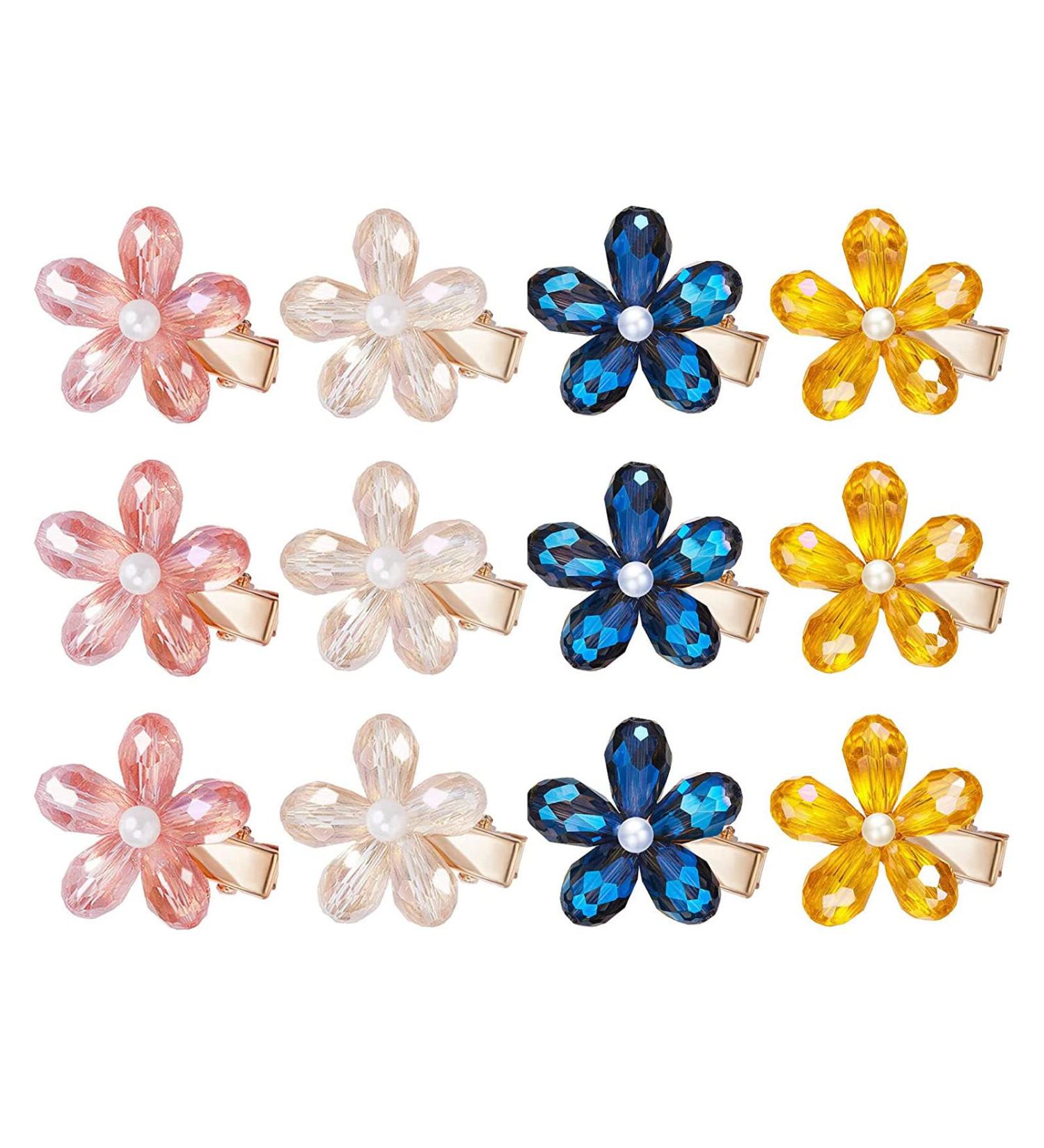 Small Pearl Hair Clips & Mini Crystal Alligator Hairpins - 12 Exquisite Flower Crystal Hair Accessories for All Hairstyles - Buy Online on GoSupps.com