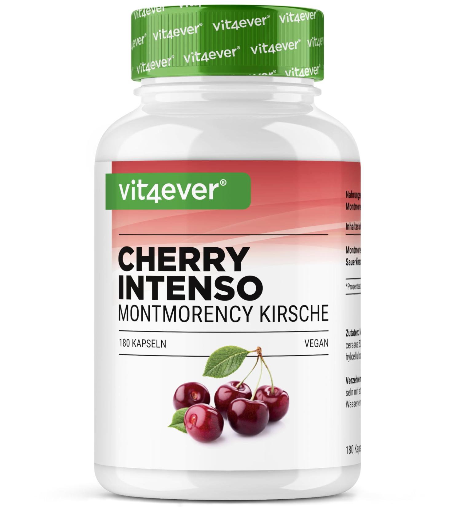 Cherry Intenseo - 180 Vegan Capsules | 550mg 50:1 Montmorency Sour Cherry Extract | High-Dosed & Lab Tested - Buy Online on GoSupps.com
