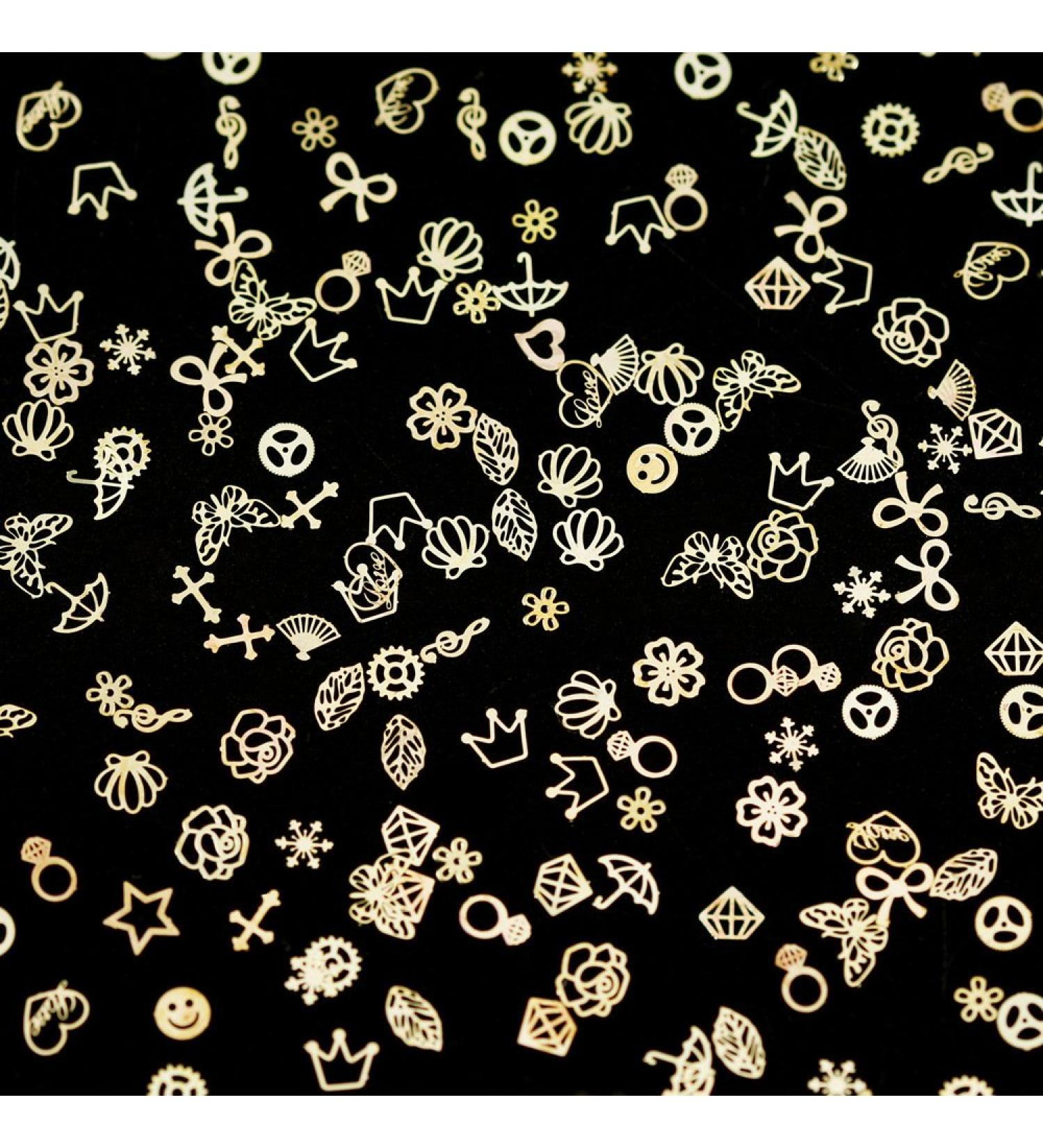 1 Box Hollow Nail Art 3D Decorations Thin Wheel Flower Heart Different Shapes Gold Metal 3d Nails Studs Accessories Supplies Manicure Design Tools - Buy Online on GoSupps.com