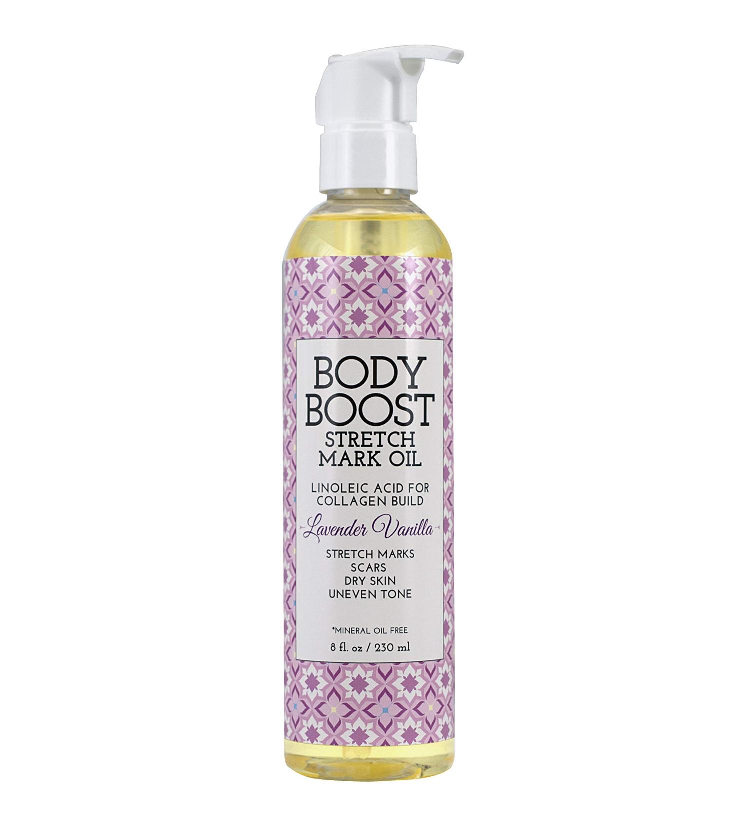 Body Boost Lavender Vanilla Stretch Mark Oil 8oz - Repair Stretch Marks and Scars - Pregnancy Safe - Vegan Formula - Buy Online on GoSupps.com