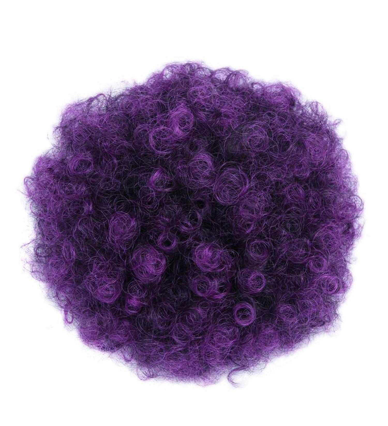 Buy Synthetic Puff Afro Curly Hair Extensions - Black Purple Drawstring Ponytail for Short Hair (3 pcs) - International Shipping Available - Buy Online on GoSupps.com