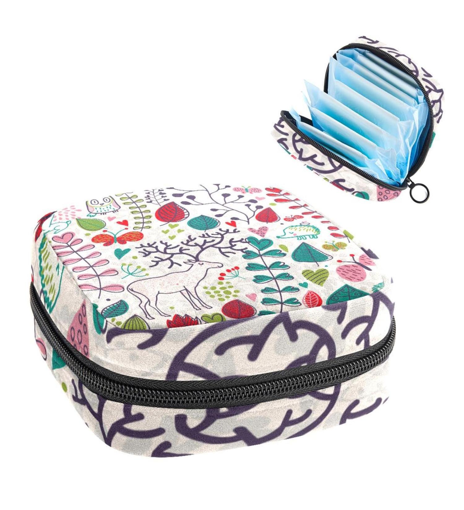 GIAPB Period Bag - Vintage Flowers Deer Color5096 | Sanitary Napkin Storage & Travel Makeup Pouch - Buy Online on GoSupps.com
