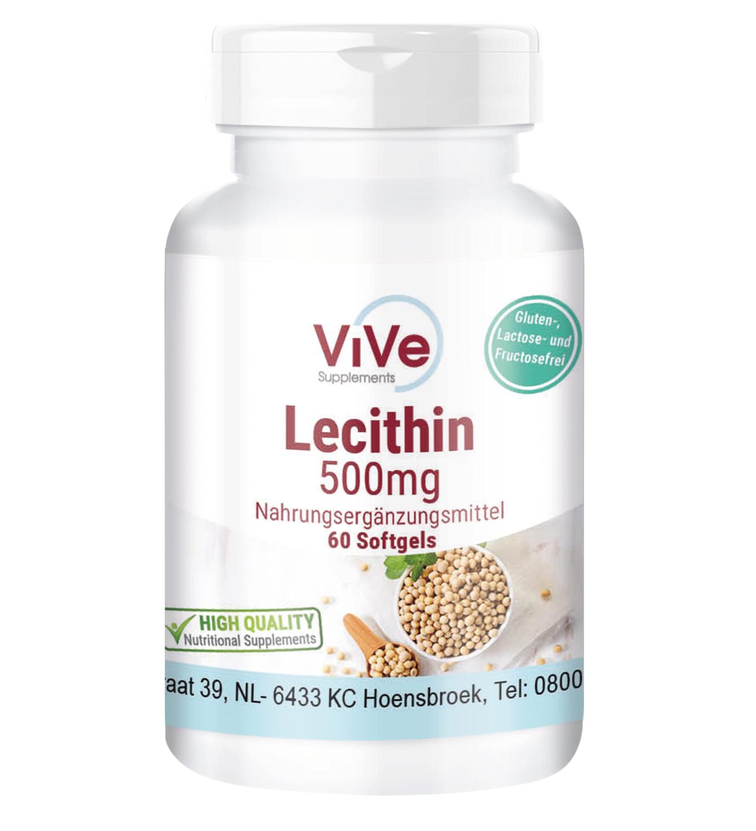 Lecithin 500 mg - 60 Softgels | Natural Phosphatidylcholine | No Additives | German Quality | Vive Supplements - Buy Online on GoSupps.com