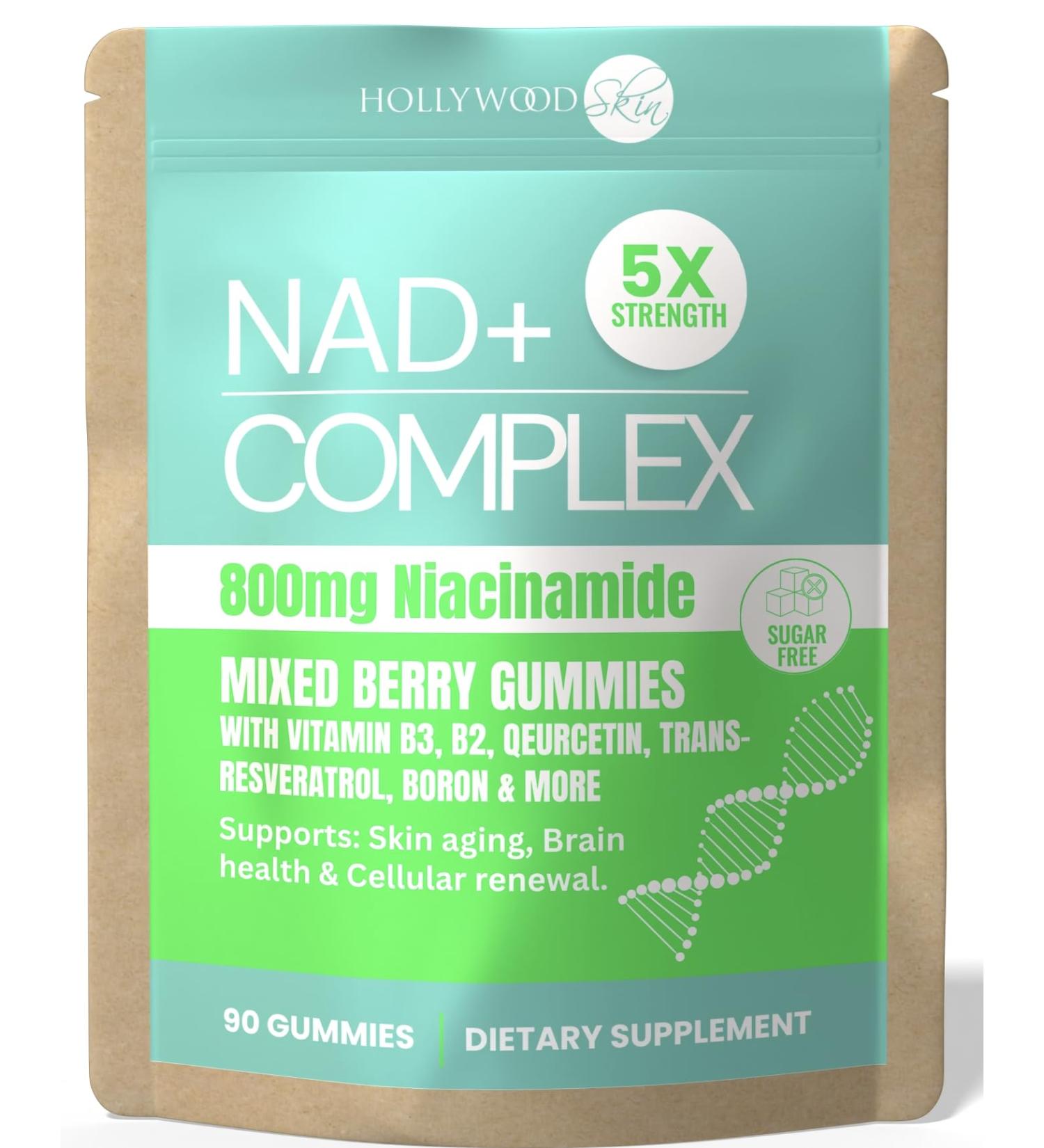 NAD+ Gummies 800mg Niacinamide | Flush-Free B3 B12 Quercetin L-Tryptophan & Resveratrol | Sugar-Free Vegan NAD Supplement for Energy Focus Aging & Cellular Repair. 90 Gummies - Buy Online on GoSupps.com