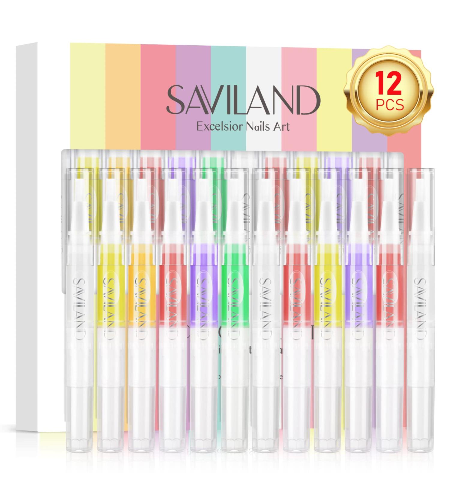 Saviland 12Pcs Cuticle Oil Pen - Fruity Natural Ingredients Nail Care Kit for Revitalized, Nourished Nails | Prevents Cracking and Smoothes Cuticles - Buy Online on GoSupps.com