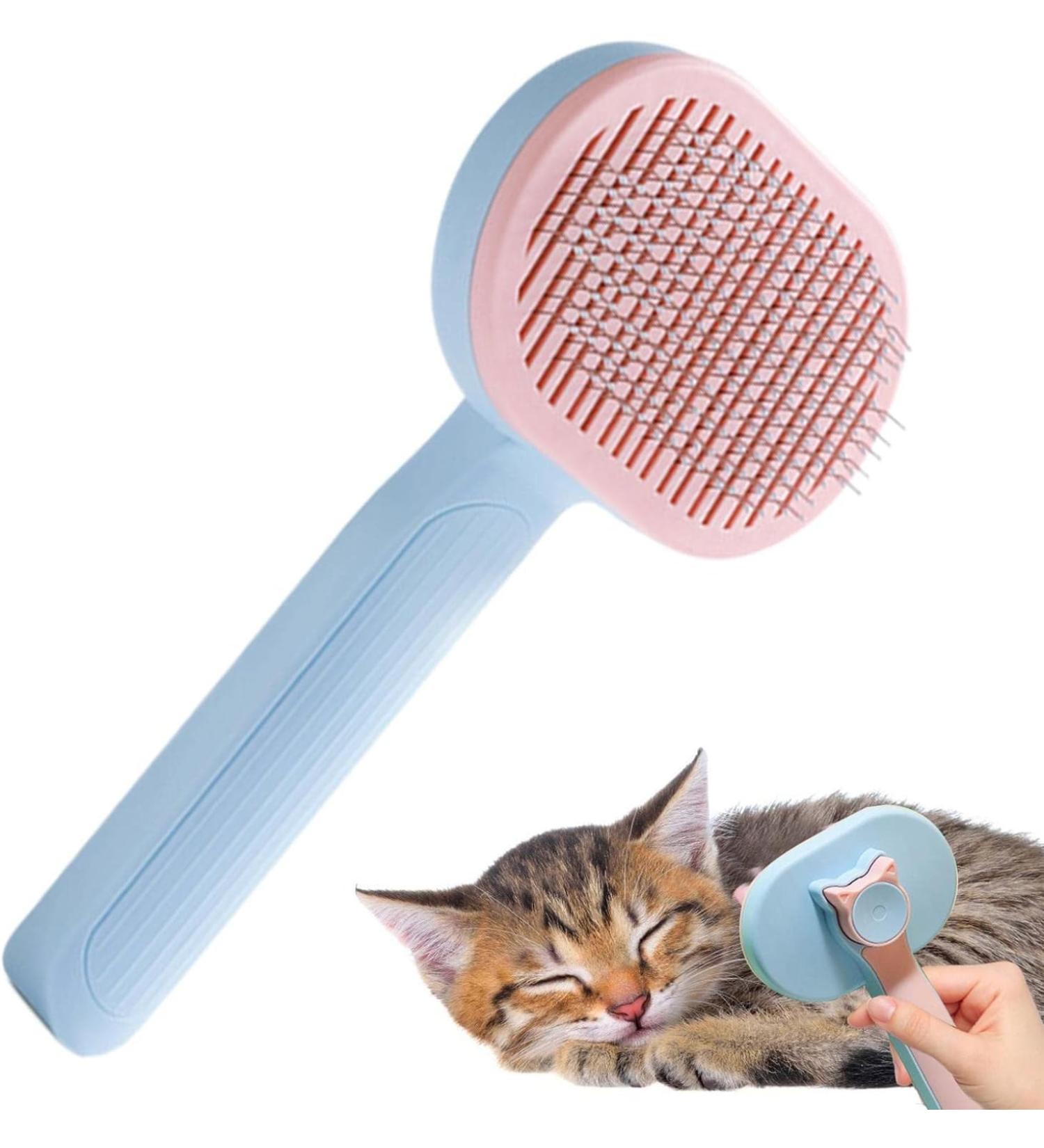 Self-Cleaning Cat Brush for Long & Short Hair - Removes Loose Fur & Dirt - Blue - Buy Online on GoSupps.com