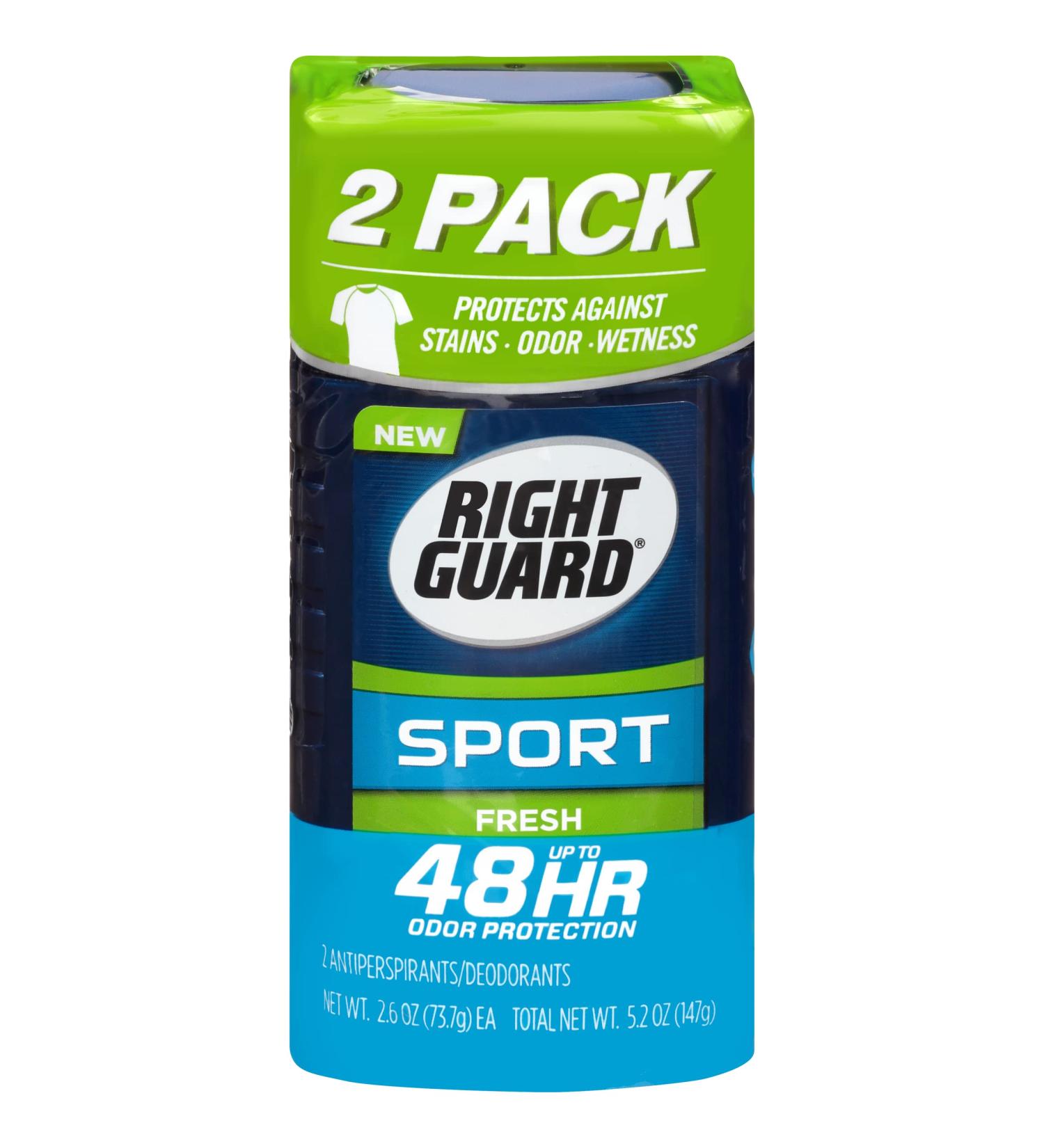 Right Guard Sport Deodorant Fresh Scent 2 Pack Invisible Solid 24 Hour Protection Sweat & Odor Blockers