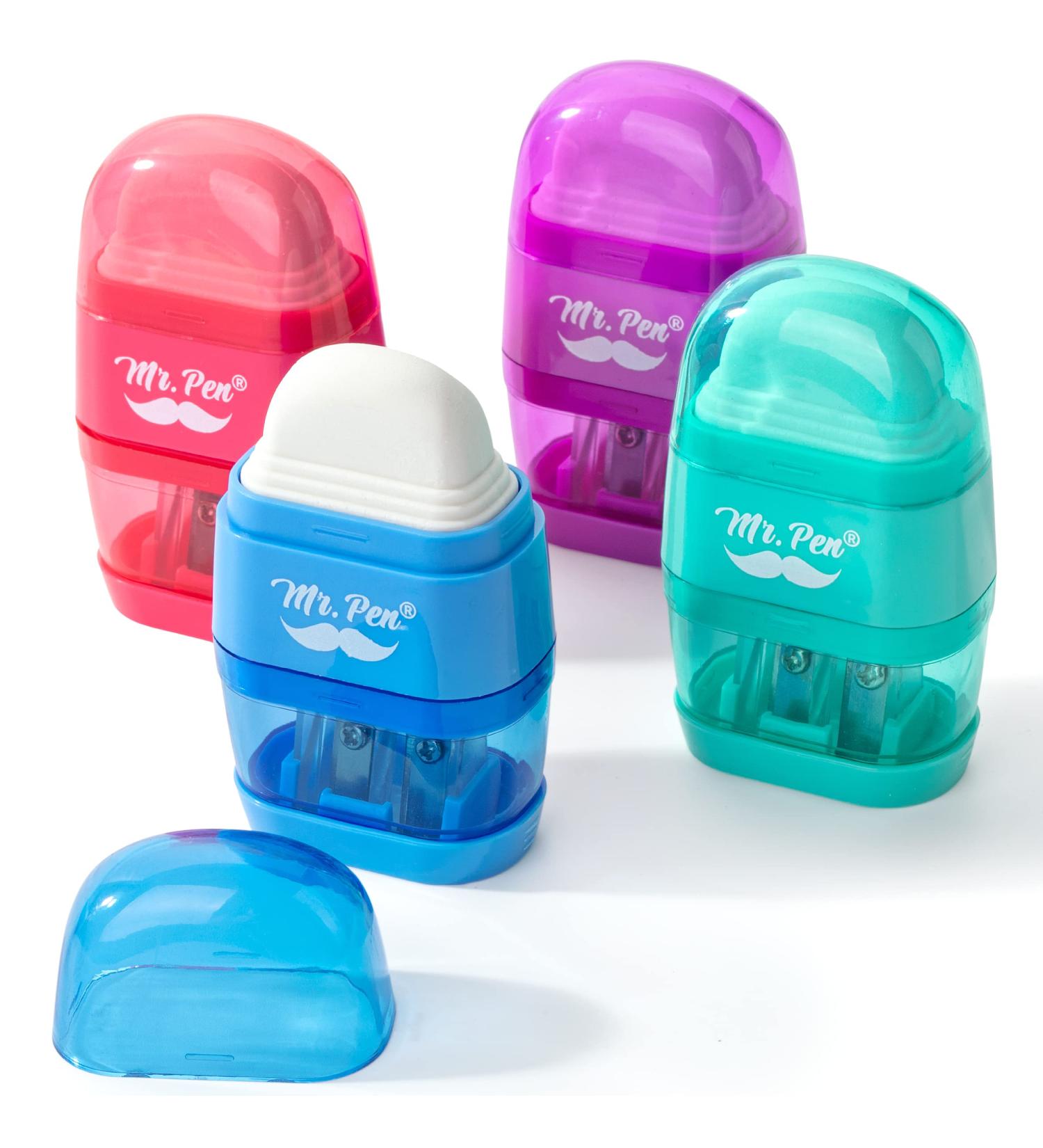 Mr. Pen- Pencil Sharpener & Eraser 4 Pack Colorful 2 Sharpening Holes Manual Handheld Small Pencil Sharpener - Buy Online on GoSupps.com