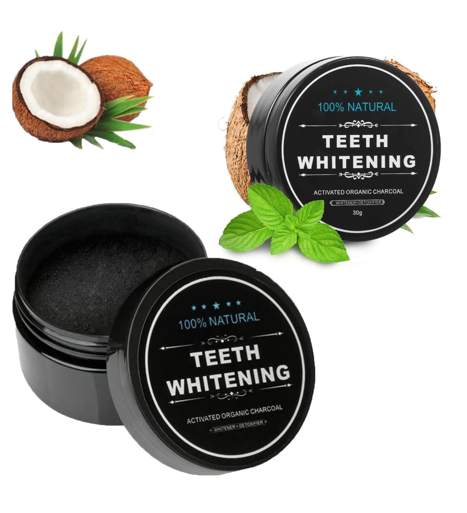 Natural Coconut Activated Charcoal Powder for Teeth Whitening 2PCs | Brighten Teeth & Remove Stains Naturally - Buy Online on GoSupps.com