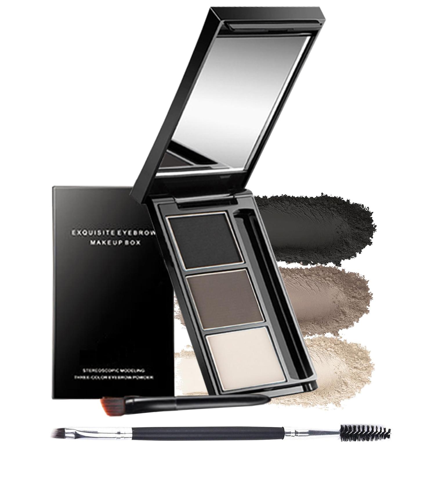 Eyebrow Powder Makeup Kit-3 Colors Eye Brow Tinted Powder Palette Long-Lasting Waterproof Black Brown Series Brow Powder Fill & Sculpt Full Eyebrows for Women With Mirror 2 Brow Tool -Set 01 - Buy Online on GoSupps.com