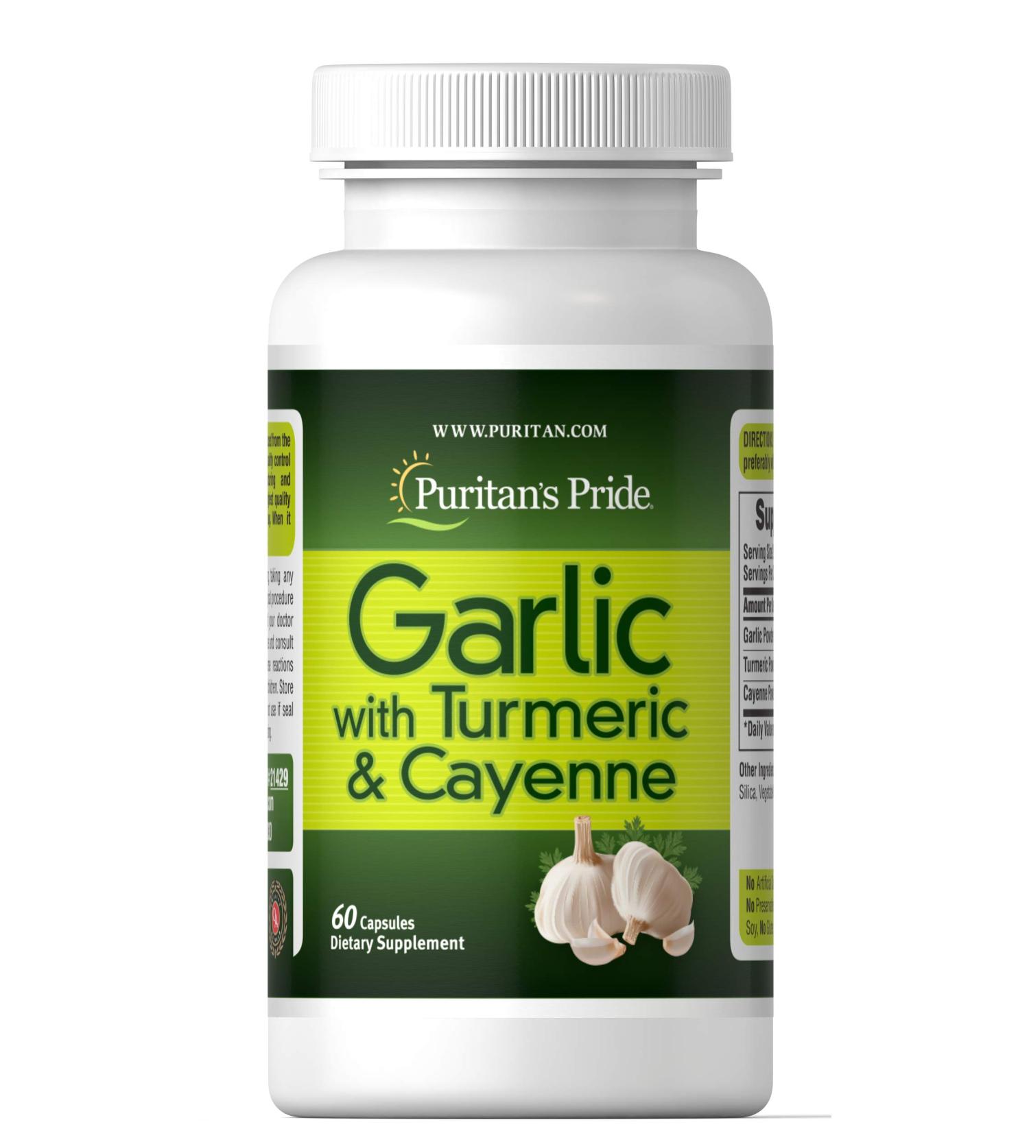 Puritan's Pride Garlic Turmeric & Cayenne 60 Capsules - Natural Immune Support - Buy Online on GoSupps.com