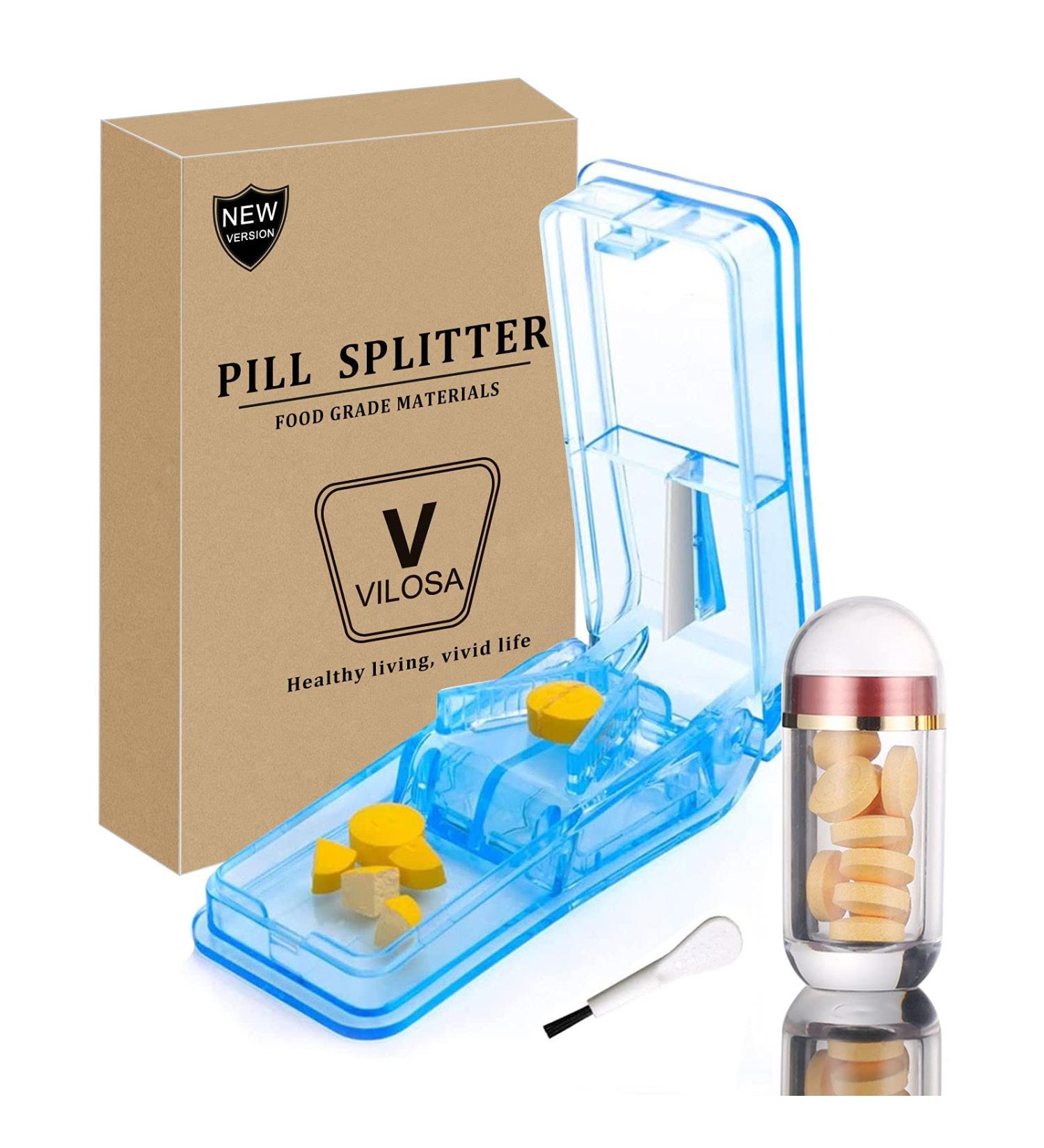 USA Designed Pill Cutter for Small or Large Pills - Crystal Acrylic Pill Box - Blue - Buy Online on GoSupps.com