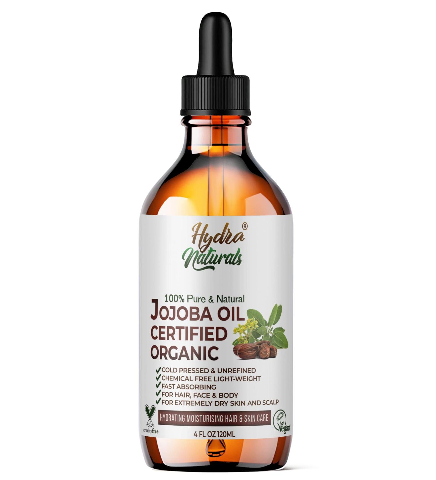 Organic Cold Pressed Jojoba Oil 120ml - Face, Body, Hair, Beard & Nails - Vegan & Cruelty Free - Buy Online on GoSupps.com