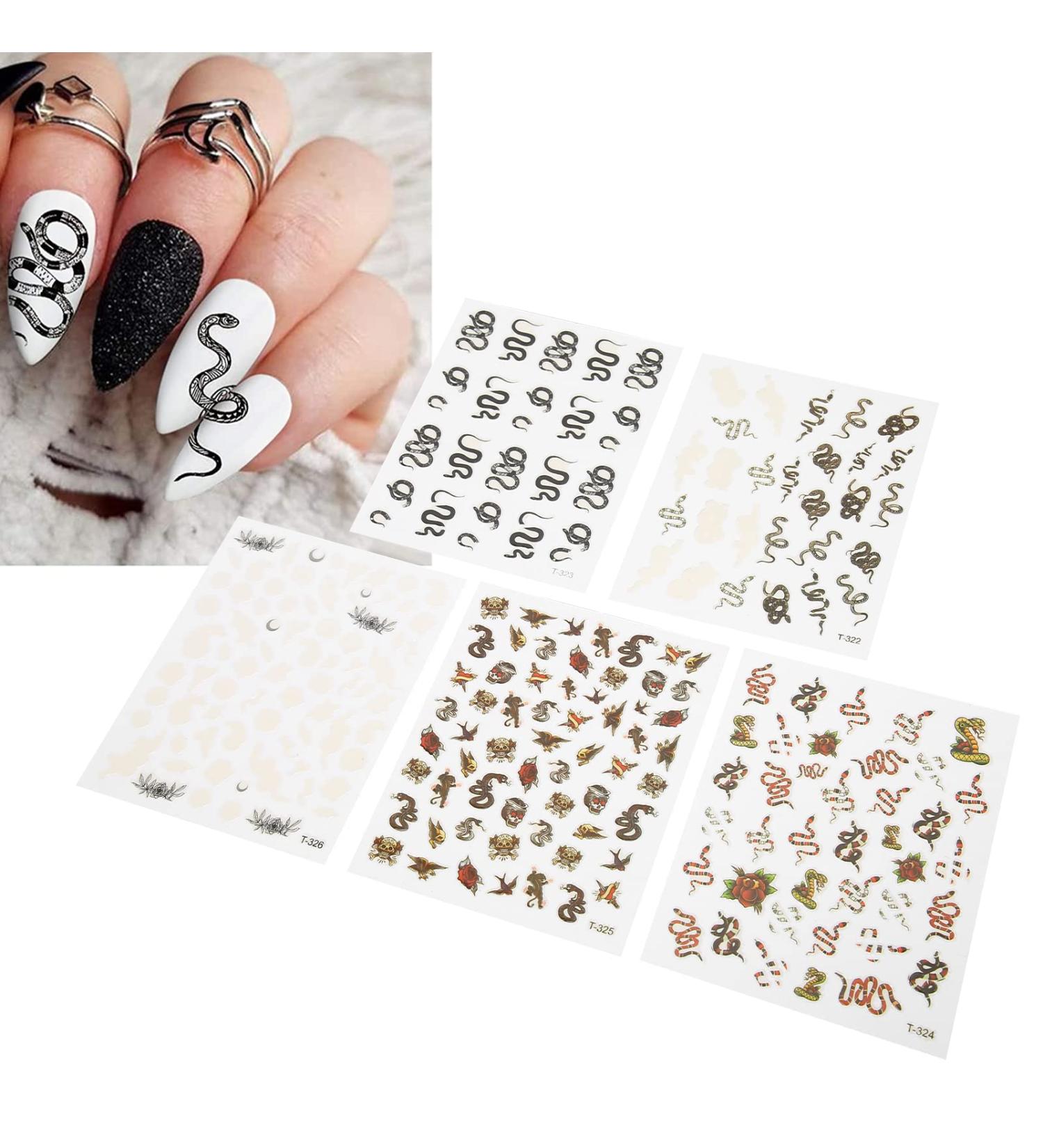 Snake Pattern Nail Sticker 5 Sheets Self Adhesive Nail Art Decals Nail Art Decoration Sticker for DIY Women Fingernail Toenail Various Patterns - Buy Online on GoSupps.com