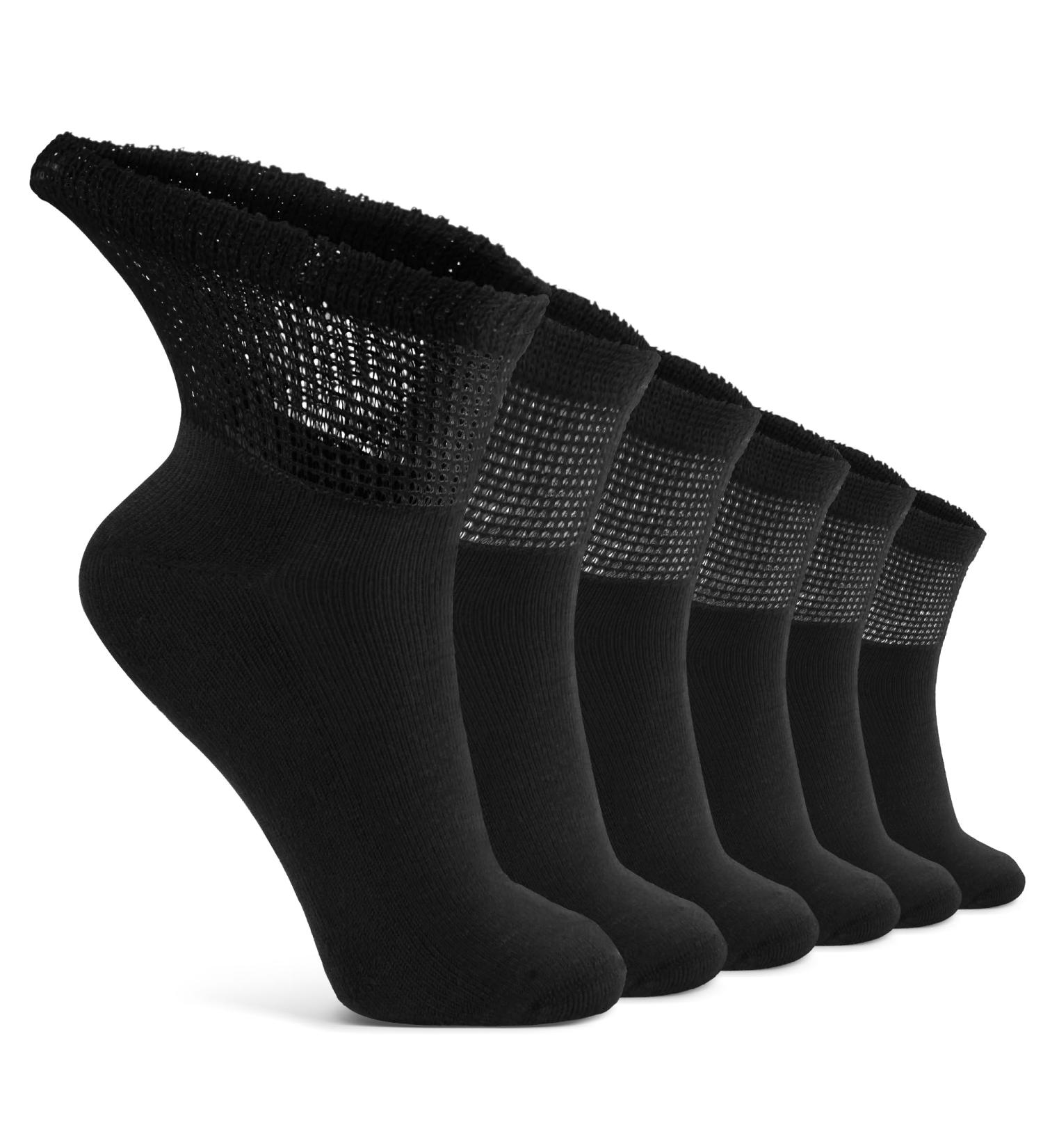 LIN Diabetic Socks for Men & Women - Non-Binding Circulatory, Extra Wide Top Socks - Edema, Neuropathy, Lymphedema - Quarter/Black - Size 13-15 (6 Pairs) - Buy Online on GoSupps.com