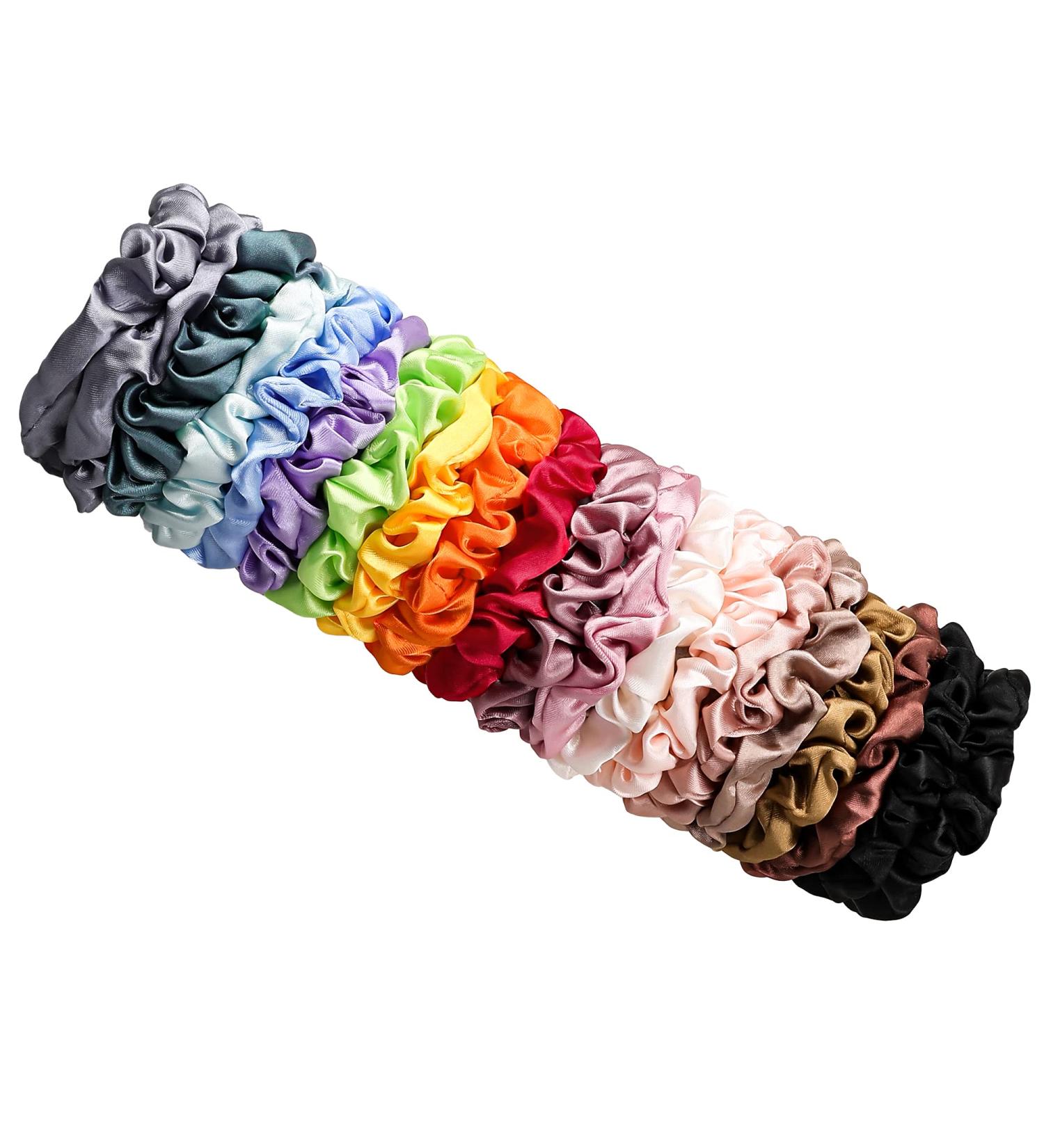 Satin Silk Small Scrunchies 20 Pcs - Elastic Hair Bands for Women and Girls - Ponytail Holders in 20 Colors - Perfect for Thick Curly Hair - Buy Online on GoSupps.com