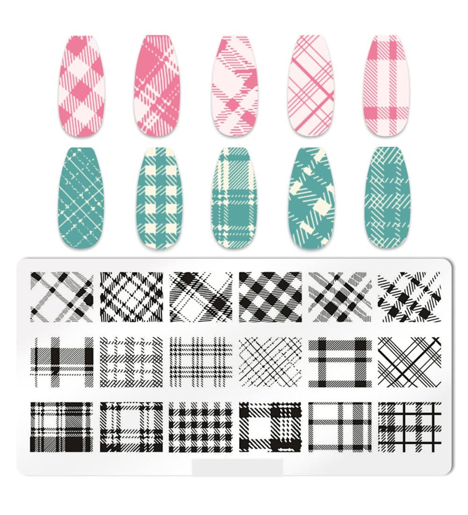 Stainless Steel Nail Art Stamp Template - Checked Line Pattern Rectangular Geometric Design (JT59) | Nail Tools for Perfect Impressions - Buy Online on GoSupps.com