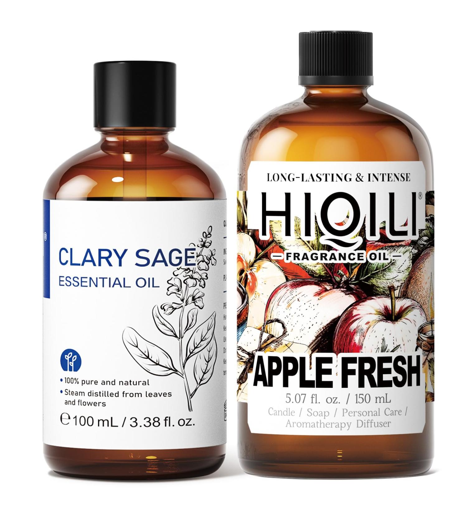 HIQILI 100ML Clary Sage Essential Oil & 150ML Apple Fresh Fragrance Oil for DIY Diffuser - Buy Online on GoSupps.com