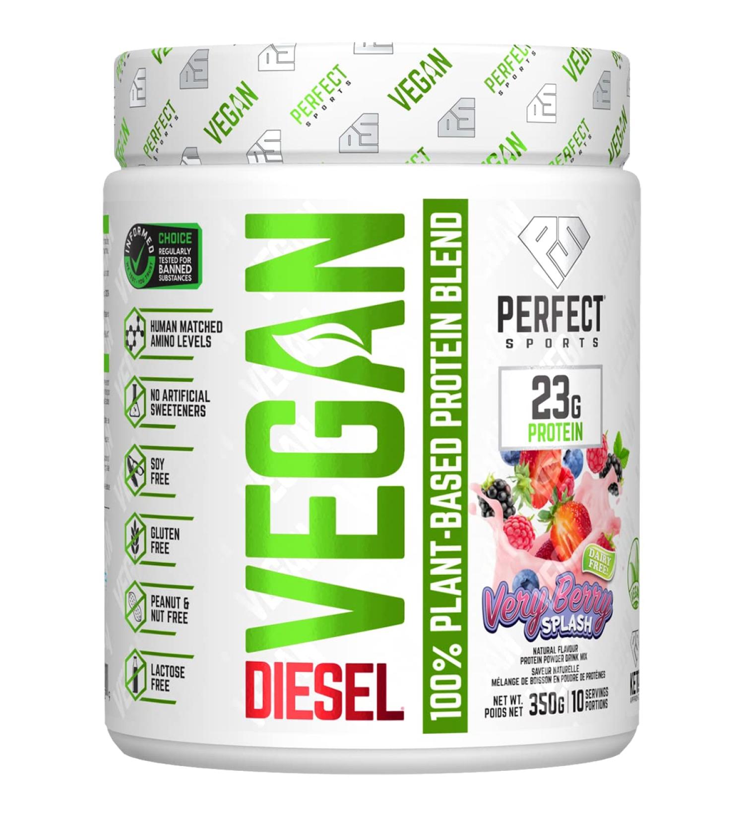 PERFECT Sports - DIESEL Vegan 100% Plant-Based Protein Powder Very Berry Splash (10 Servings 350g) Very Berry Splash 350g - Buy Online on GoSupps.com