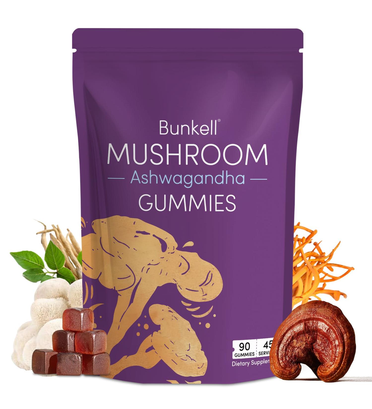 Bunkell Ashwagandha Mushroom Gummies Adaptogenic 7 Mushrooms Mix w/ashwagandha - Lion's Mane Reishi Chaga & Maitake - Ashwagandha Gummies for Energy Cognitive & Immune Support 90 Count - Buy Online on GoSupps.com