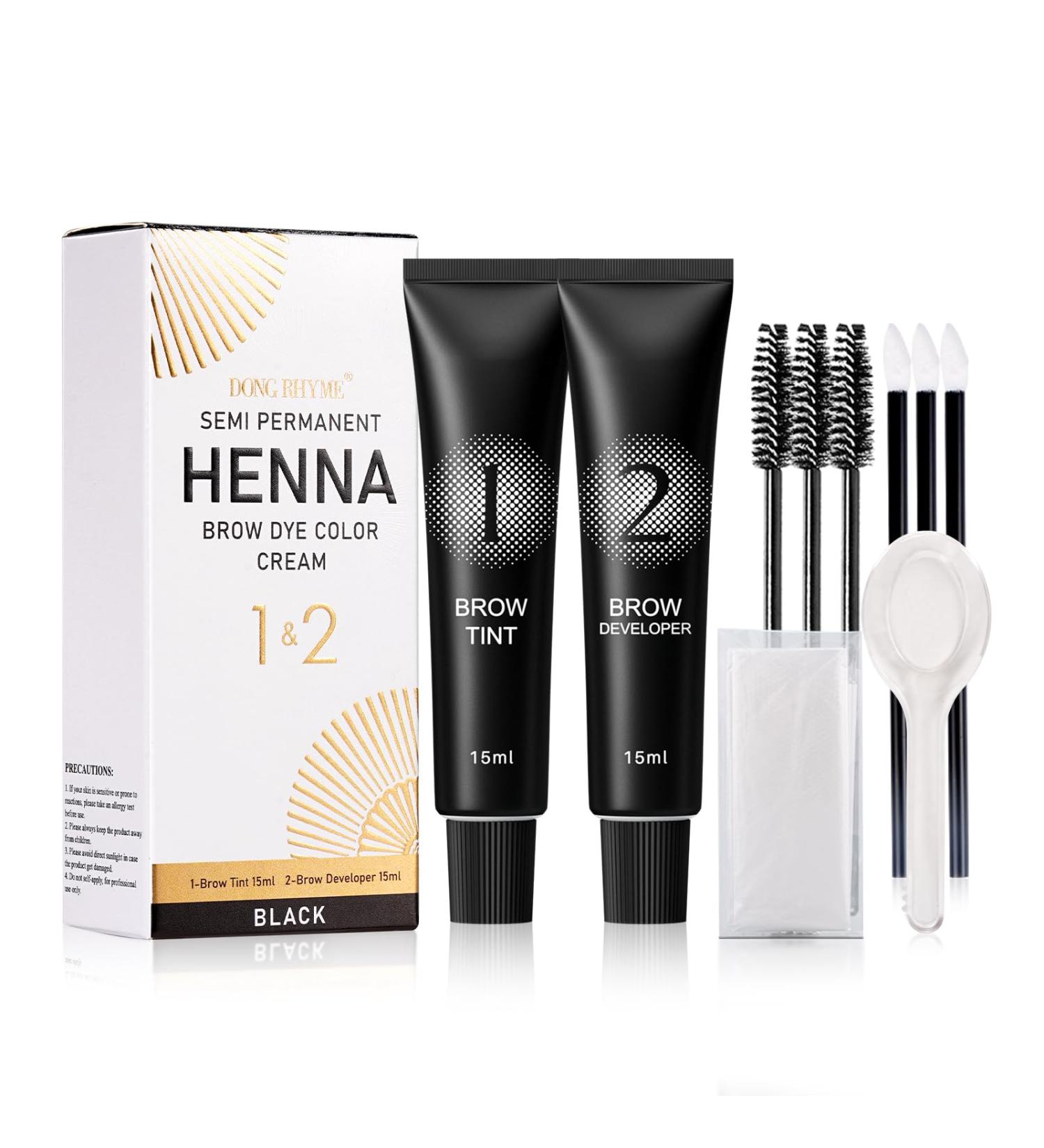 Eyebrow Tint Kit Black Hen-na Semi-Permanent Professional Brow Tint Kit Long-Lasting and Safe Results Eyebrow Dye DONG RHYME Multi-Purpose Eyelash Tint Kit Easy to Use at Home - Buy Online on GoSupps.com