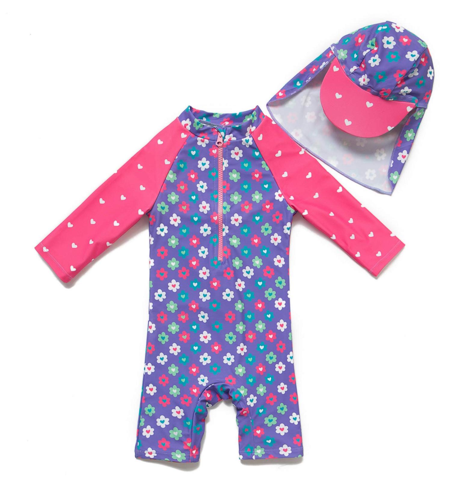 BONVERANO Baby Girls Long-Sleeve Swimsuit | UPF 50+ Sun Protection | Purple | 6-9 Months - Buy Online on GoSupps.com