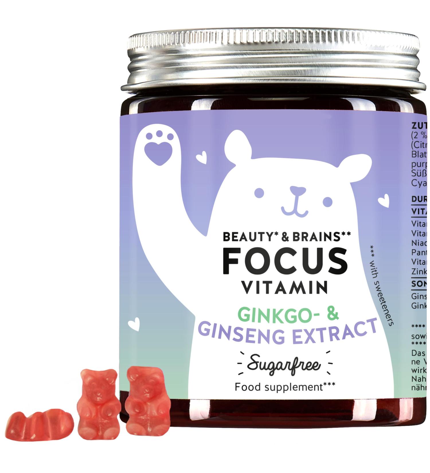 for More Concentration and Mental Fitness - with Gingko biloba and Ginseng Vitamin B6 B12 and zinc - Monthly Supply - Bears with Benefits Beauty & Brains Focus Vitamin - Buy Online on GoSupps.com