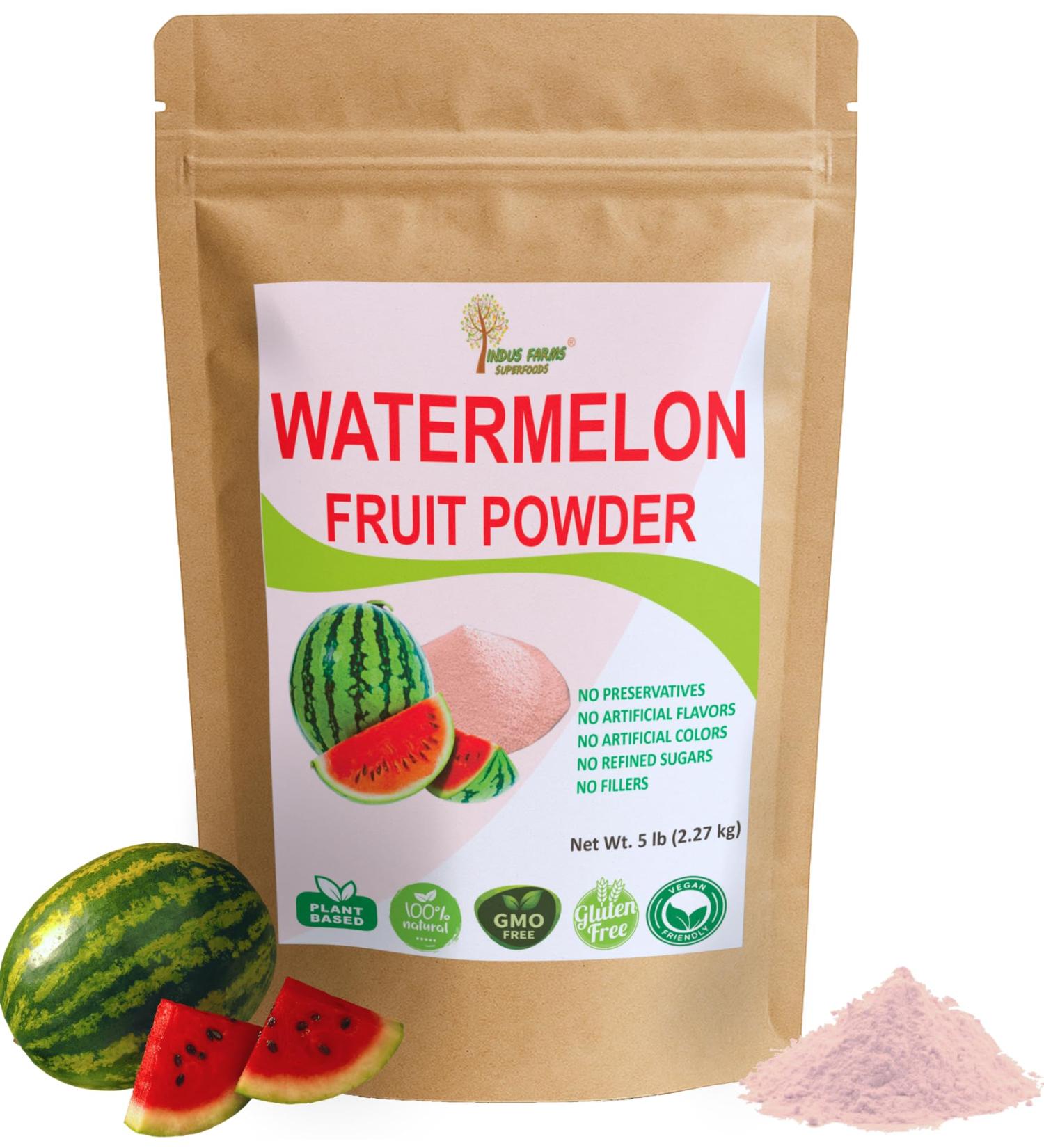 Indus Farms All Natural Watermelon Fruit Powder Instant Electrolytes Pre-Workout & Post-Workout Supplement Beverage Enhancer Marinades Sauces Salads Face Masks GMO-Free | 5 LB 80 Ounce (Pack of 1) - Buy Online on GoSupps.com