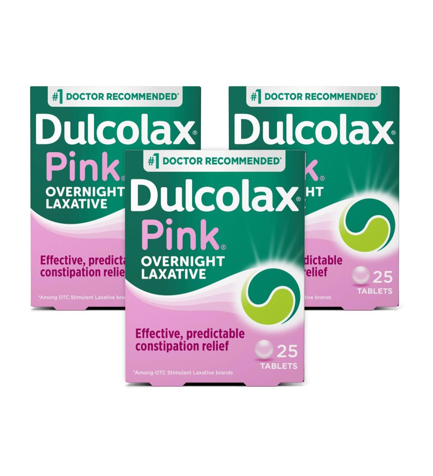 Dulcolax Pink Stimulant Laxative Tablets Effective & Predictable Overnight Relief Bisacodyl 5 mg (25ct)(Pack of 3)