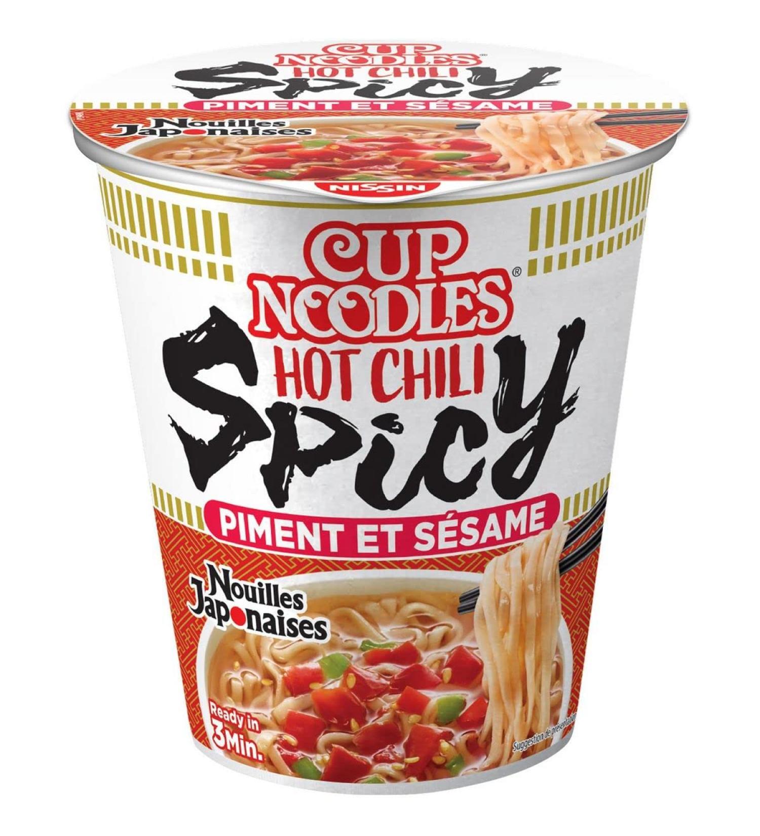AUCHAN NISSIN Cup Japanese Noodles Hot Chili Spicy Chili and Sesame 1 Person 66 g Pack of 3
