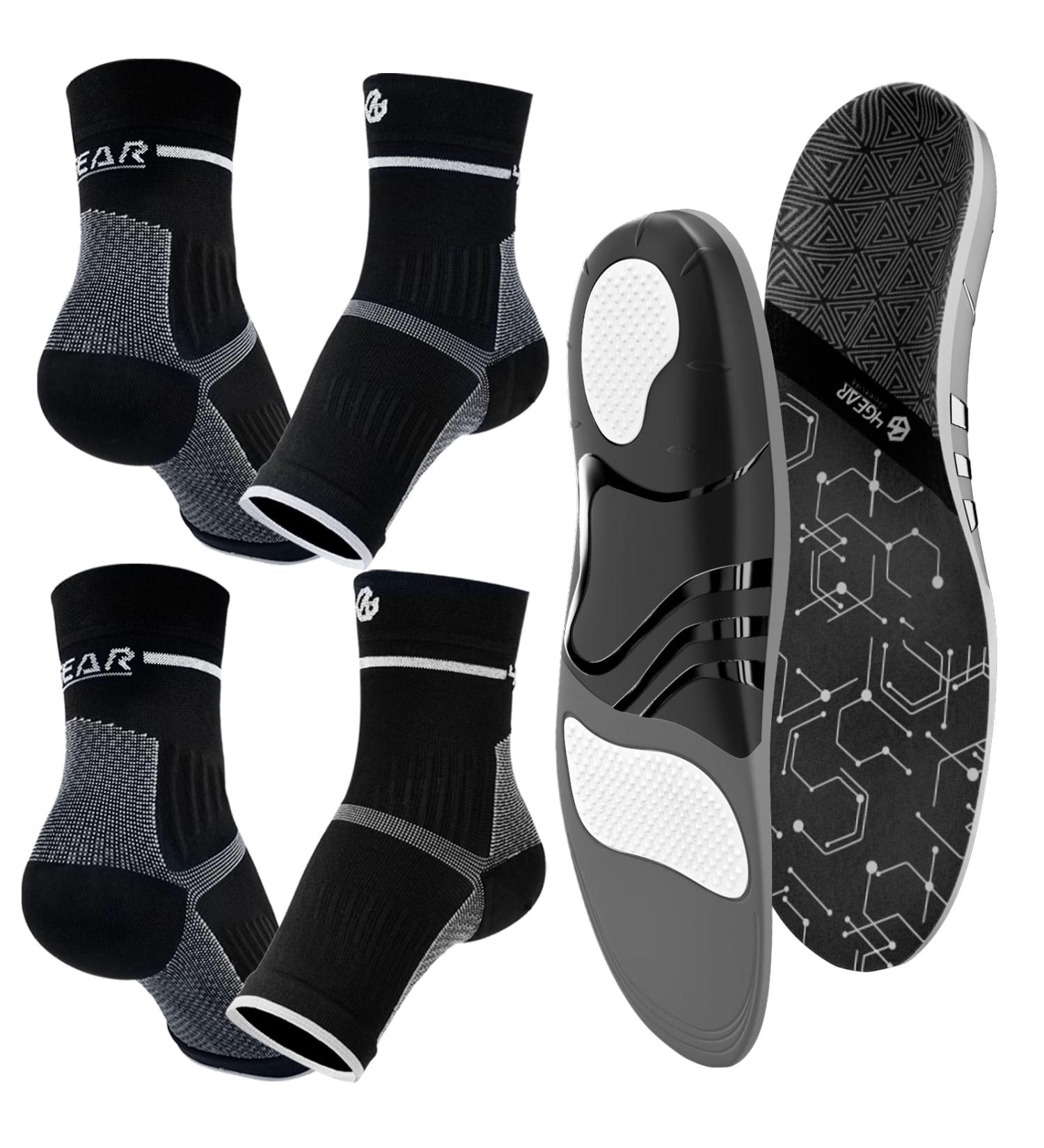 Plantar Fasciitis Relief Kit - 2 Pairs Foot Sleeves & Arch Support Insoles for Men & Women - Fast Pain Relief - Heel Spur - High Arch - Flat Feet - Socks & Insoles Set - Size S (White) - Buy Online on GoSupps.com