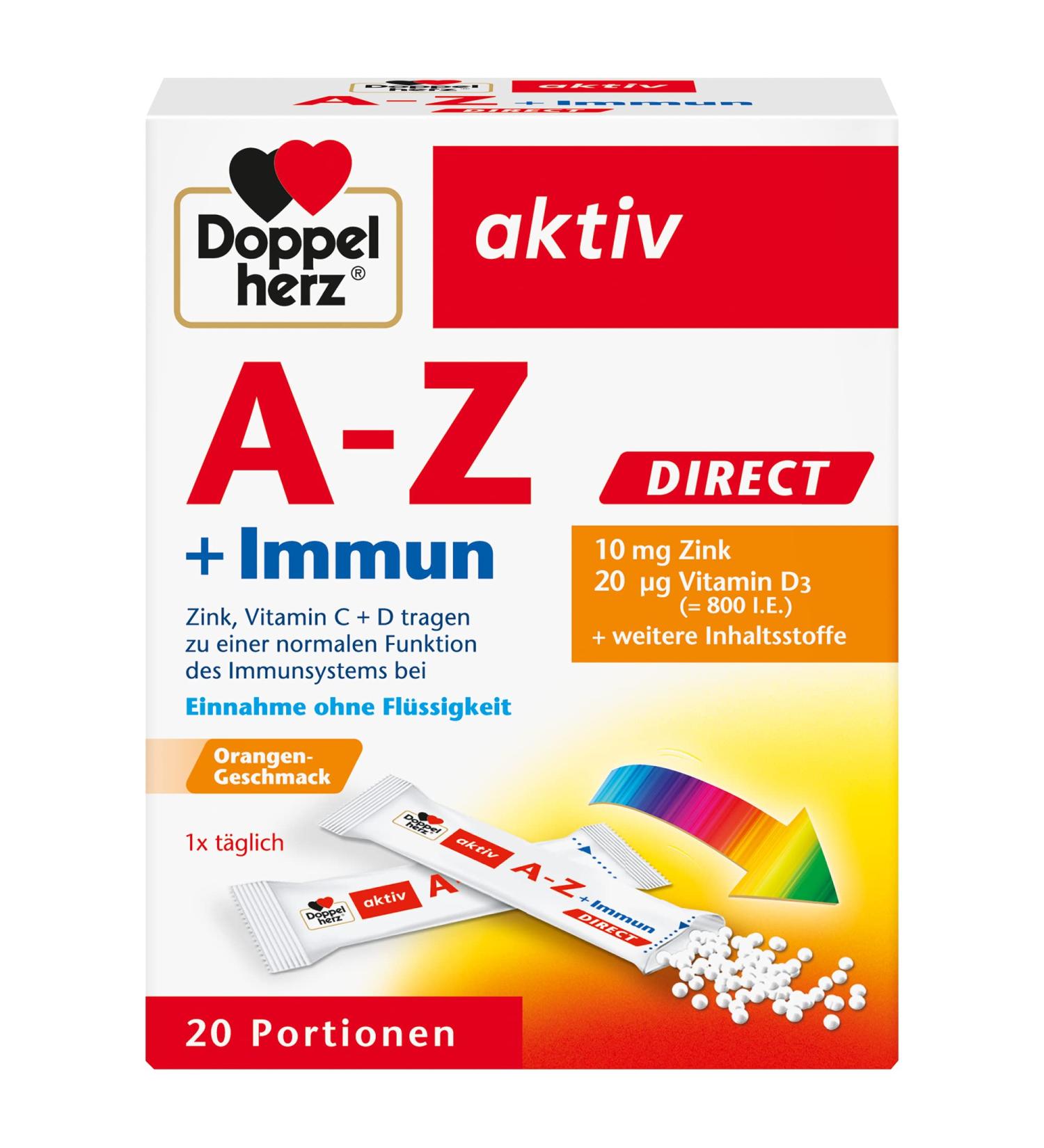 Double Heart A-Z + Immune Direct Zinc Vitamin B12 C & D for Immune Support | 20 Sachets - Boost Immunity Worldwide - Buy Online on GoSupps.com