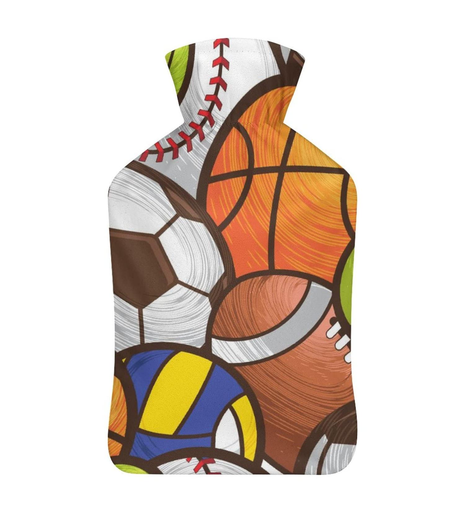 Hot Water Bottle with Lid - Sports Balls Design for Pain Relief Cramps & Foot Warmer | Rubber Hot Water Bag for Hot and Cold Therapy - Buy Online on GoSupps.com