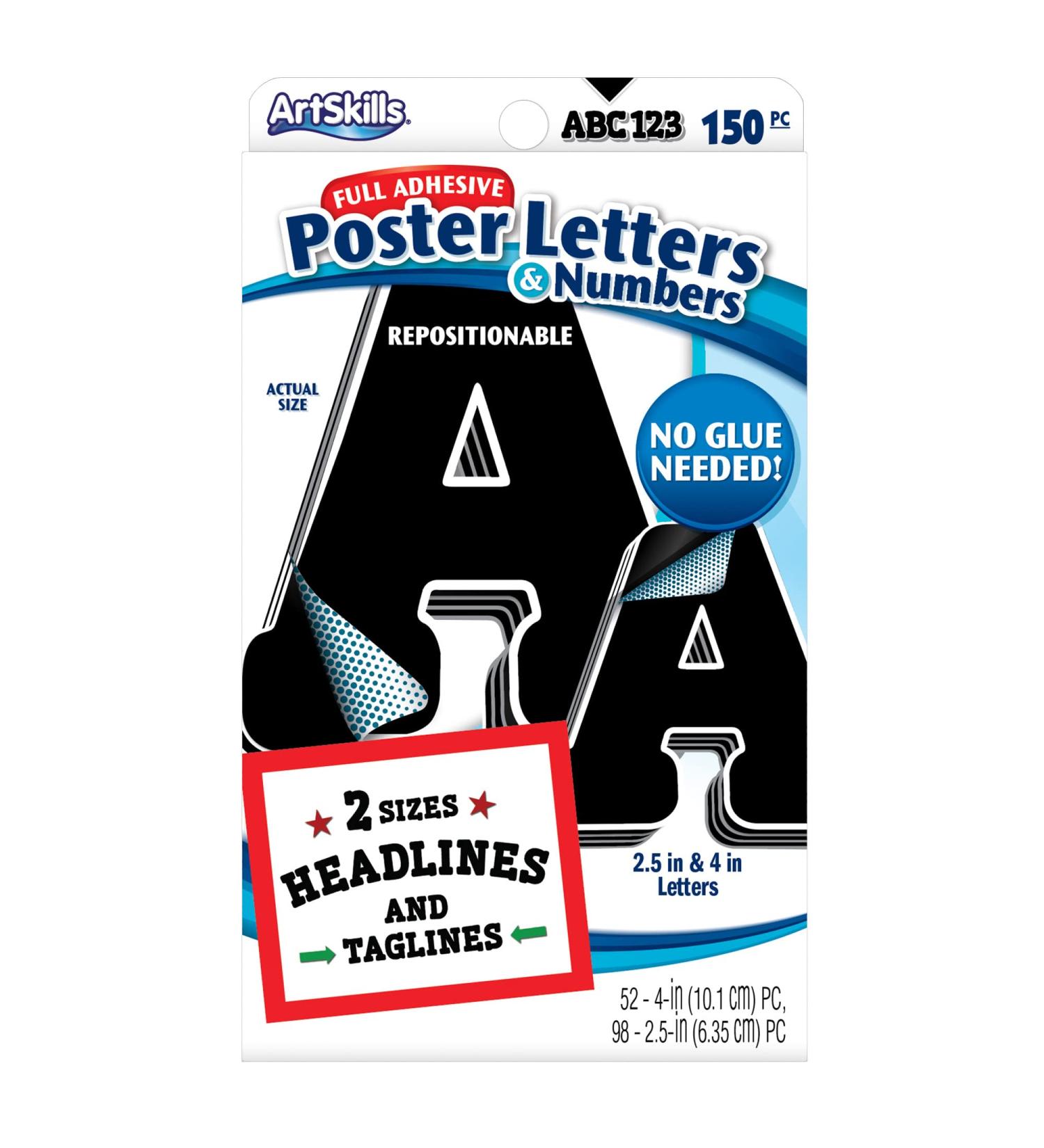 ArtSkills Paper Poster Letters and Numbers for Projects and Crafts  4 and 2.5  Black  150 Pieces - Multiple Sheets Per Letter Pad - Buy Online on GoSupps.com