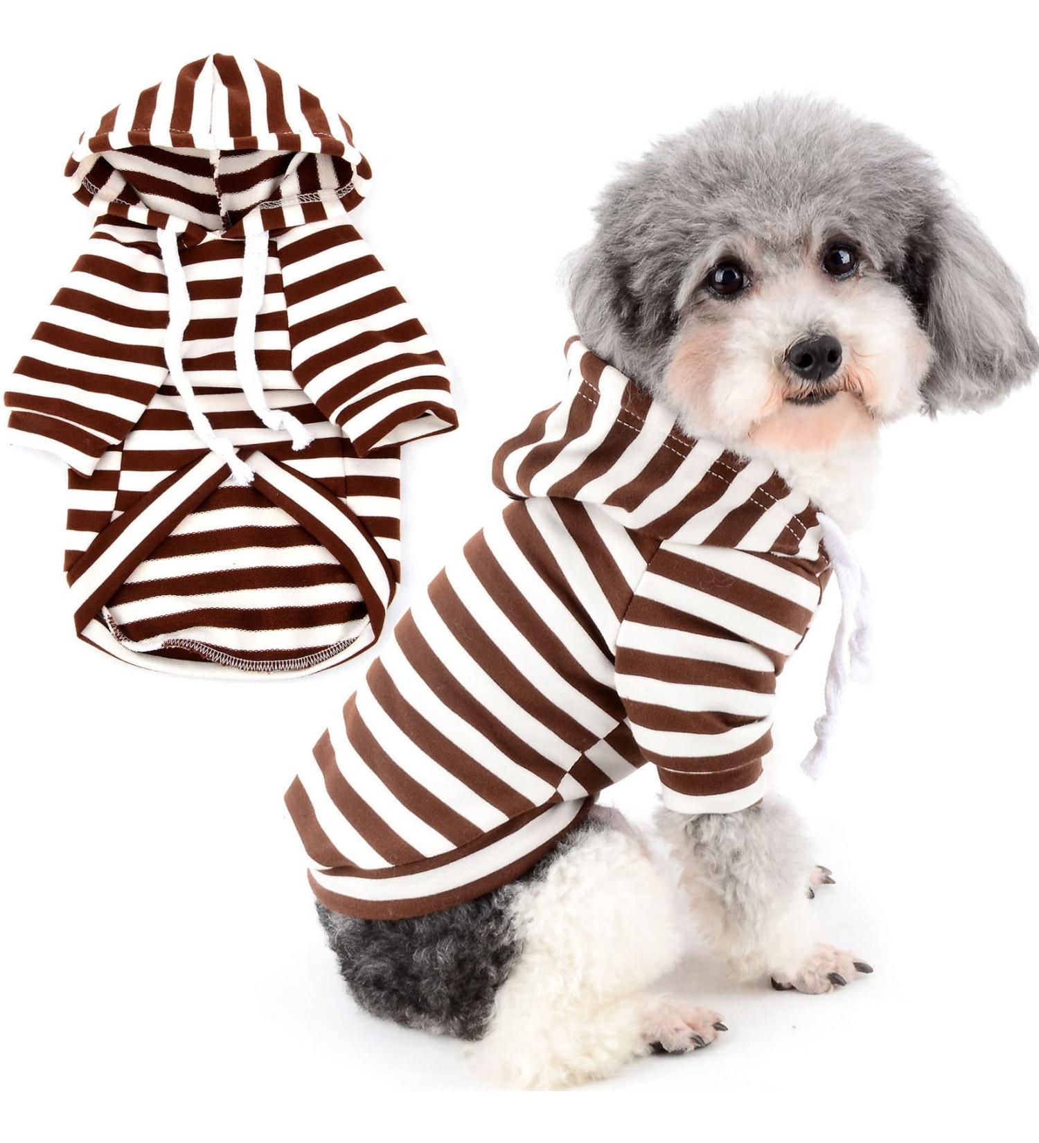 Zweitea Striped Hoodie Shirts for Small & Medium Dogs - Soft Short Sleeve Pet Sweatshirt & Jacket - Buy Online on GoSupps.com