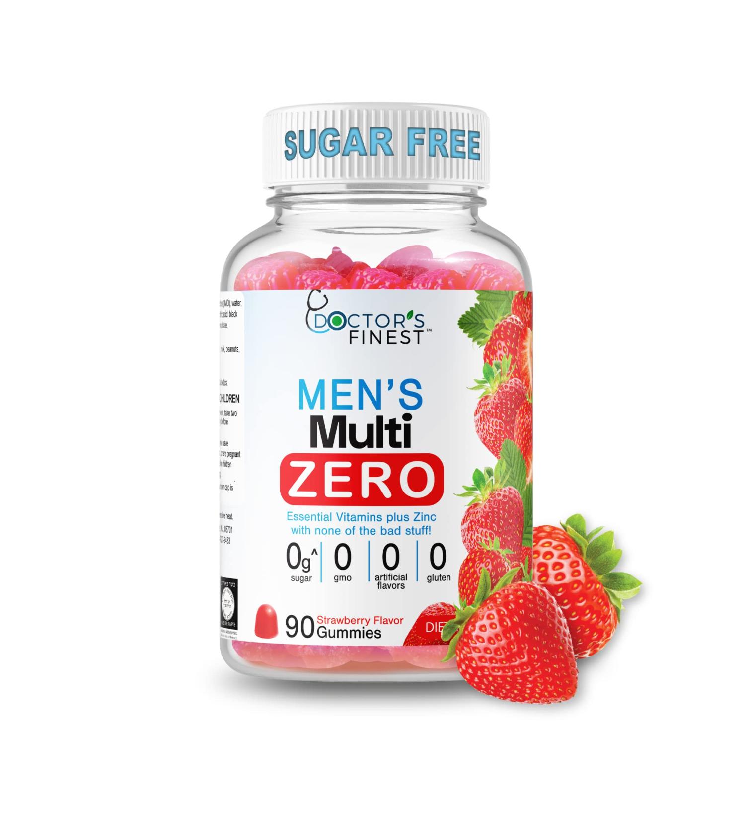 DOCTORS FINEST Sugar Free Multivitamin for Men - 90 Gummies, Vegan, GMO-Free, Gluten-Free, Natural Strawberry Flavor - 20 Vitamins and Minerals Dietary Supplement - Buy Online on GoSupps.com