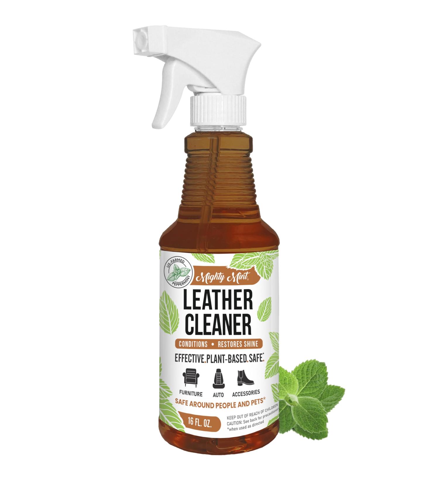 Mighty Mint Leather Cleaner & Conditioner - Plant-Based Hydrating Spray for Leather Protection - 16oz Natural Peppermint Scent - Buy Online on GoSupps.com