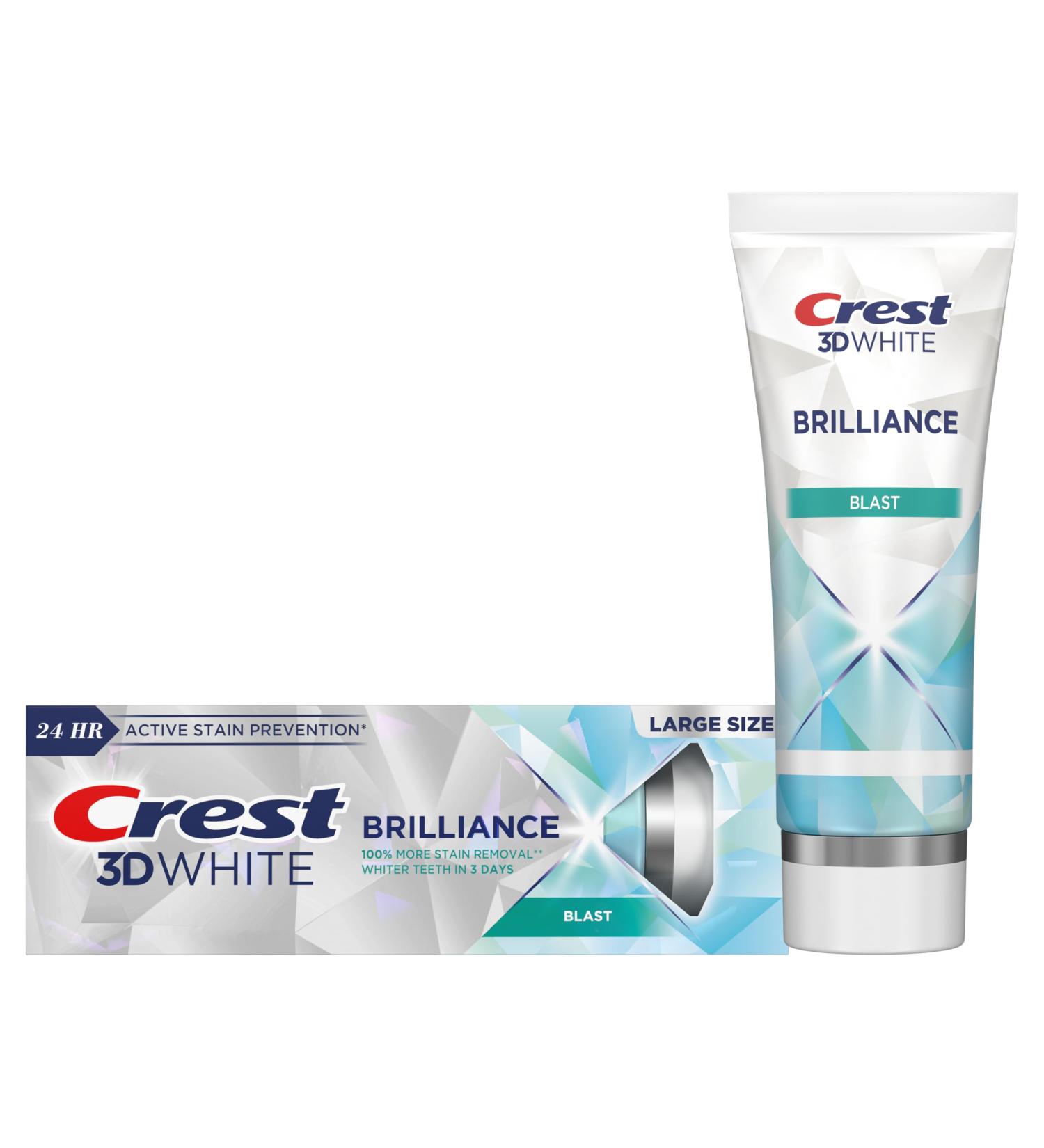 Crest 3D White Brilliance Blast Teeth Whitening Toothpaste 4.6 oz Anticavity Fluoride Toothpaste 100% More Surface Stain Removal 24 Hour Active Stain Prevention
