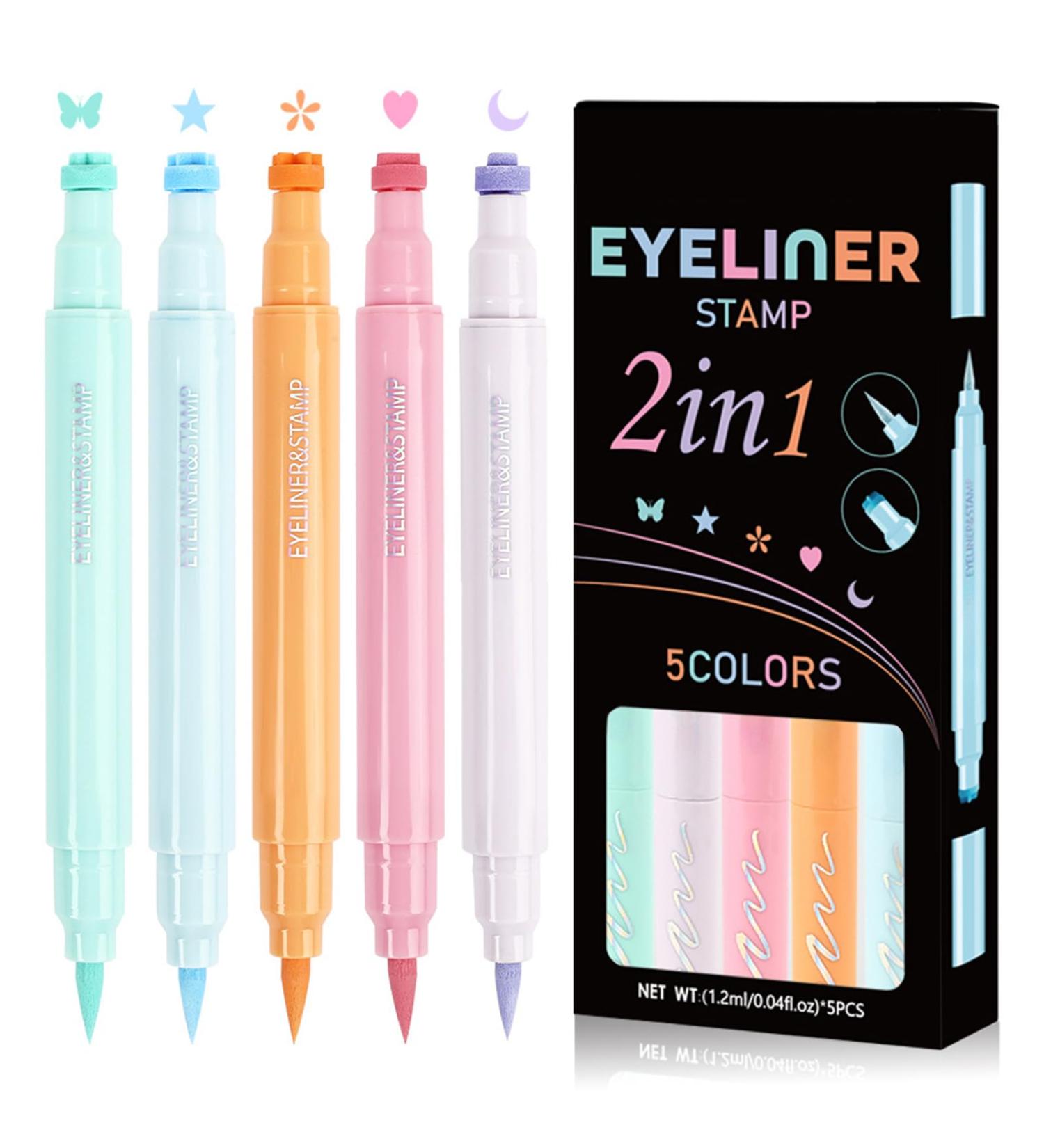 ARCHIDATE Colorful Eyeliner Stamp Pen Set of 5 Waterproof Double Ended Eyeliner Pen Smudge Resistant and Quick Drying Makeup Face and Eye Painting Party Party Eyeliner - Buy Online on GoSupps.com