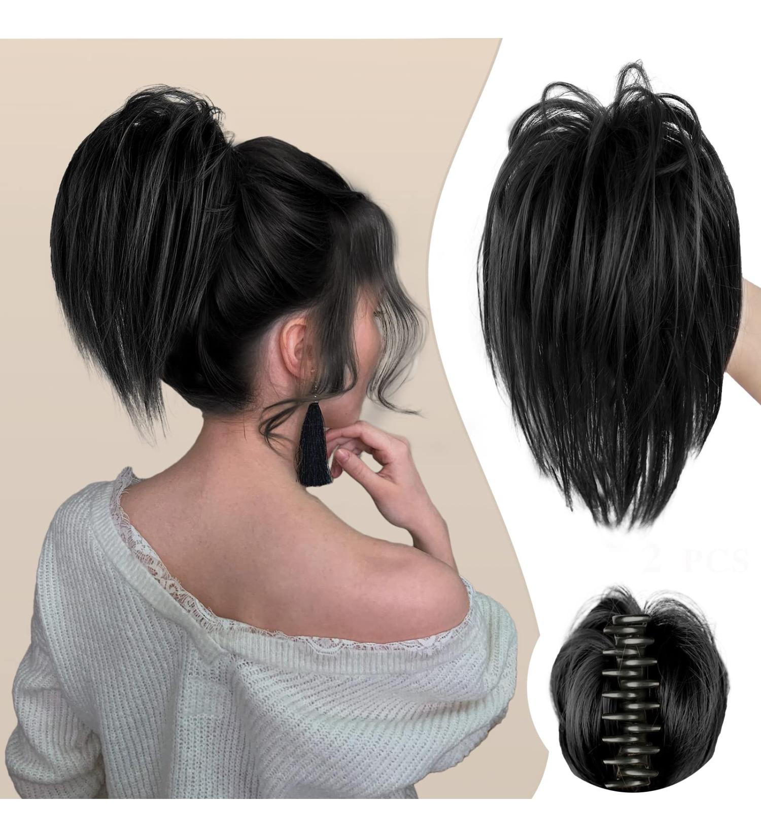 2PCS Messy Bun Hair Piece Set - Claw Clip Updo Hair Buns for Women (Natural Black) - Buy Online on GoSupps.com