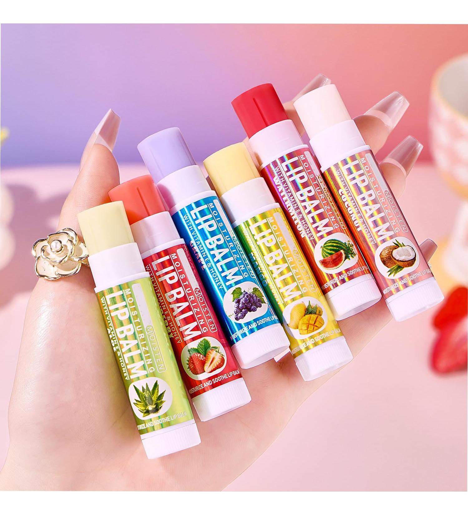 6 Pack Fruit Lip Balm Set - Vitamin E Enriched Moisturizing Lip Care with Natural Honey Aloe Vera & Coconut Oil Assorted Flavors for Soft Lips & Perfect Lip Primer - Buy Online on GoSupps.com