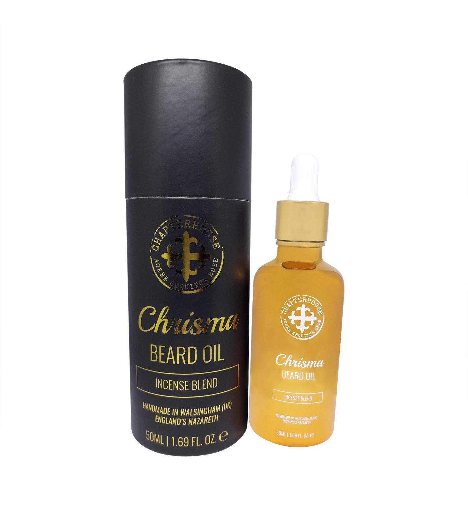 Chrisma Beard Oil - 100% Natural & Homemade Catholic Beard Oil For Men - Infused With Natural Oils Frankincense & Myrrh For a Fuller Thicker & Moisturised Beard With A Sweet Aroma - Buy Online on GoSupps.com