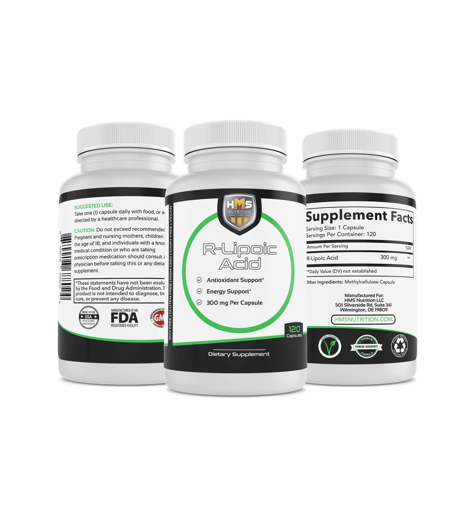 HMS Nutrition R-Lipoic Acid 300mg 120ct Vegetable Capsules - 4 Month Supply - Buy Online on GoSupps.com