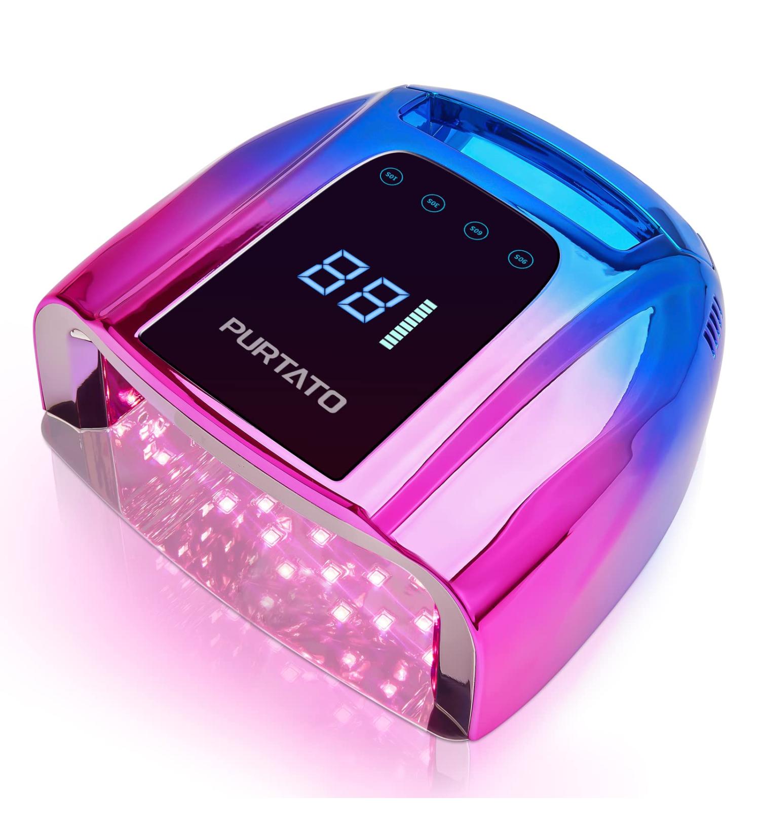 Purtato Professional Rechargeable 96W UV LED Cordless Nail Lamp with Stainless Steel Bottom - 4 Timer Settings and Smart Sensor Nail Dryer (Blue&Purple) - Buy Online on GoSupps.com