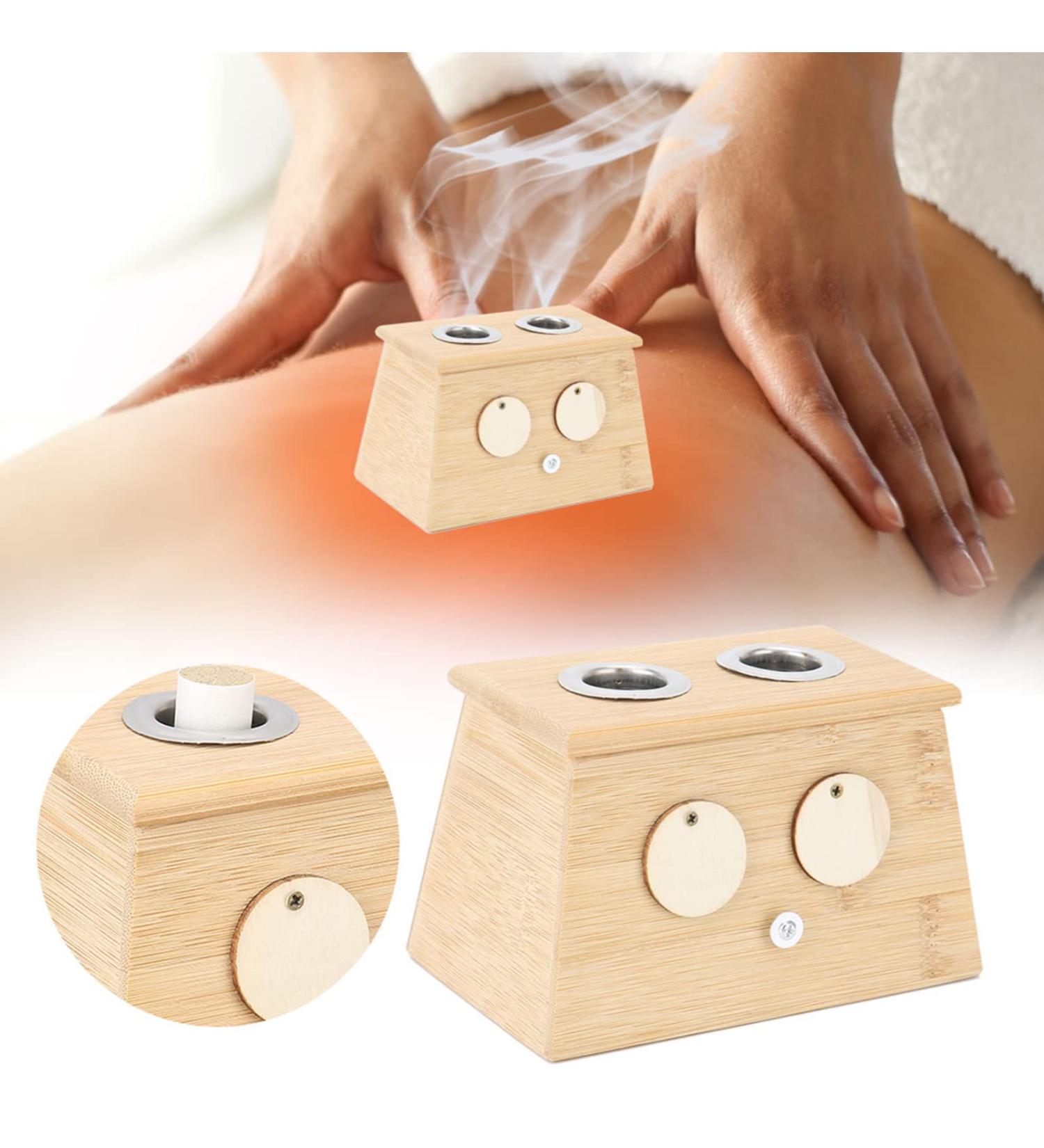 Moxa Massage Box - 2 Holes Bamboo Moxibustion Tool & Roller Stick Holder for Pain Relief | International Shipping - Buy Online on GoSupps.com