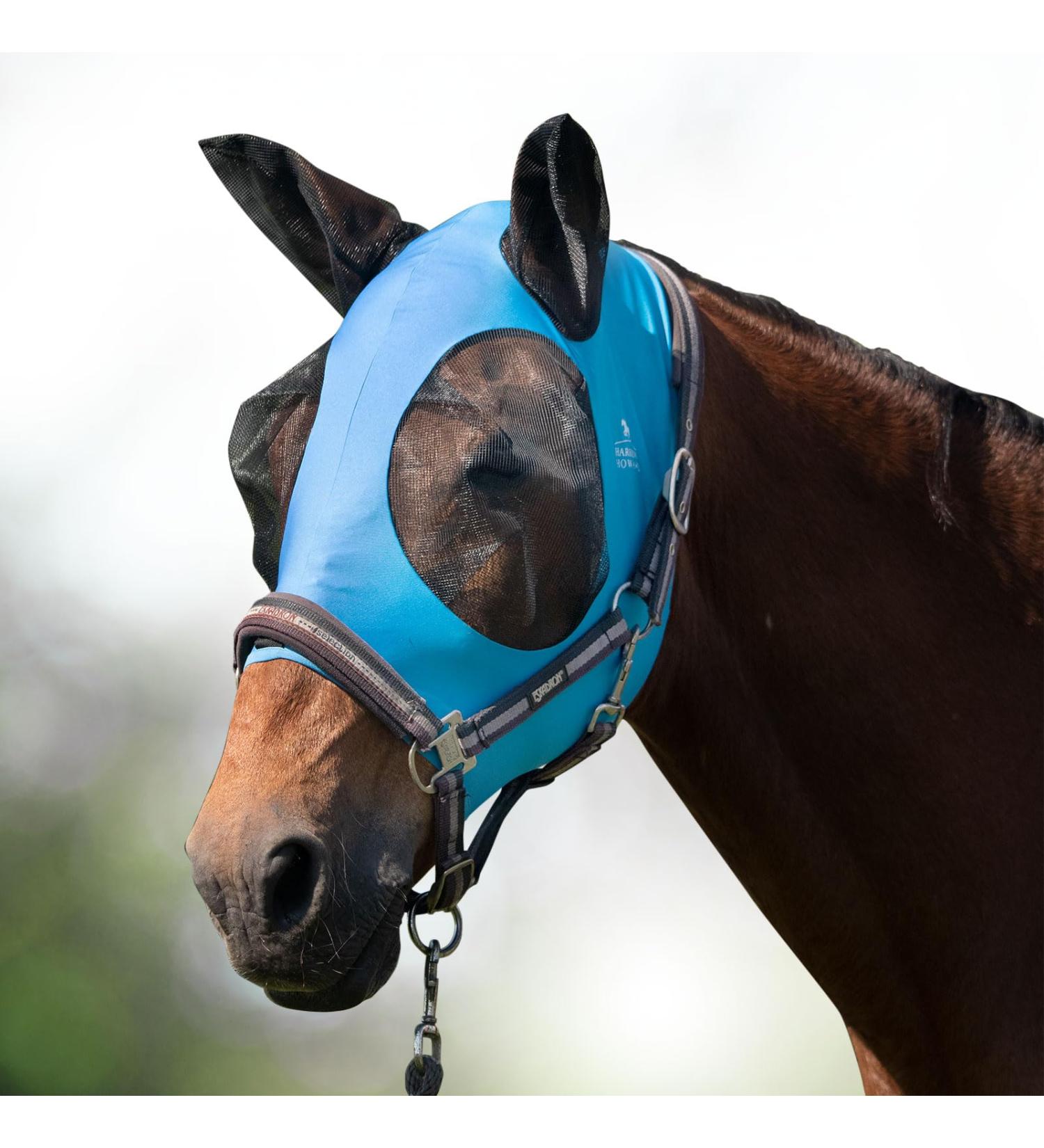 Buy Harrison Howard Fly Mask for Horses - Super Comfortable Elastic with Ear & UV Protection - Azure Blue Full Size (Large) - Buy Online on GoSupps.com