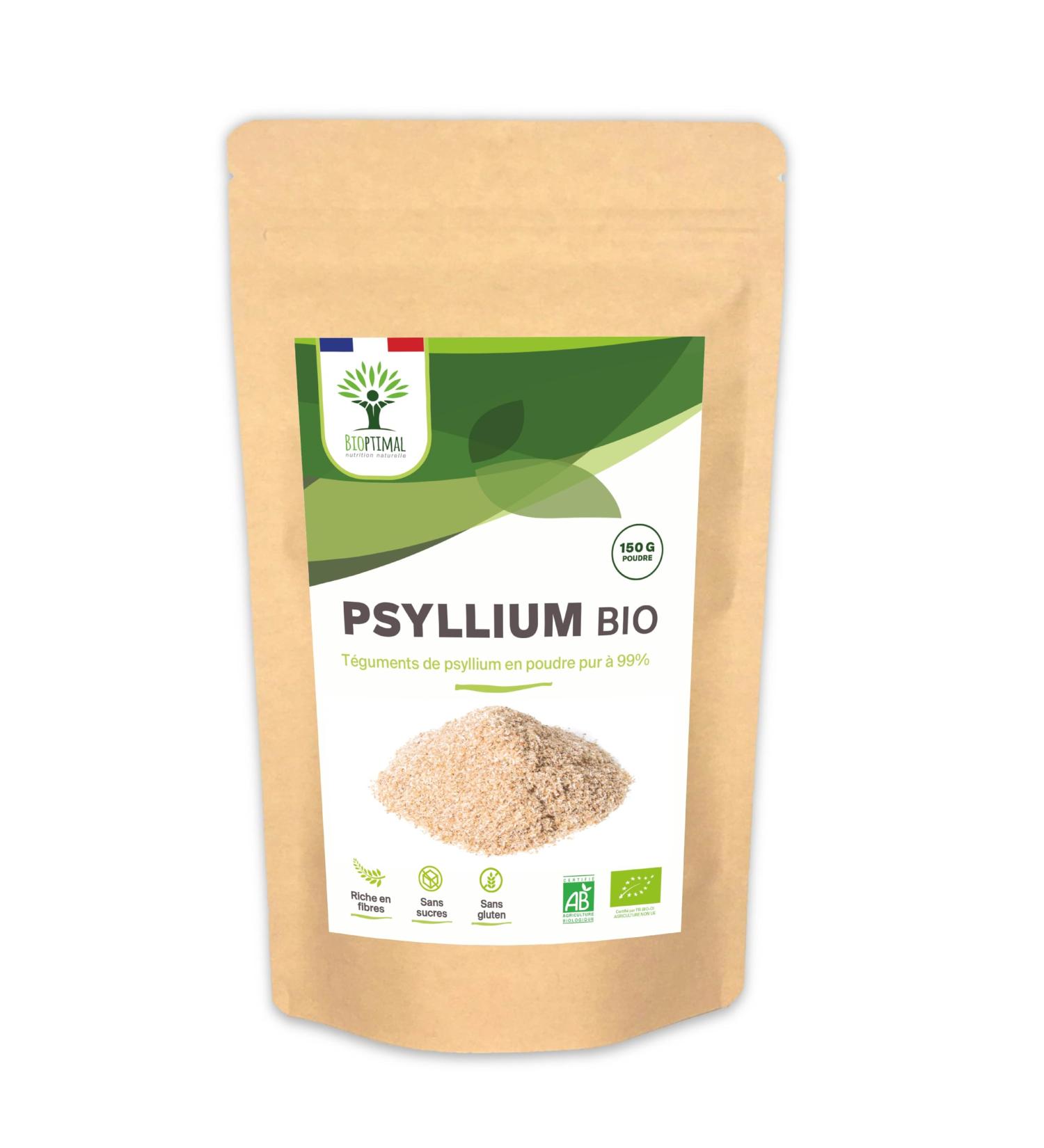 Psyllium Blond Bio - Bioptimal - Teguments de Psyllium en Poudre Fine - Husk Powder - Farine - Digestion Transit Coupe Faim - Origine Inde - Conditionn en France - Certifi Ecocert - 150g 150 g (Lot de 1) - Buy Online on GoSupps.com