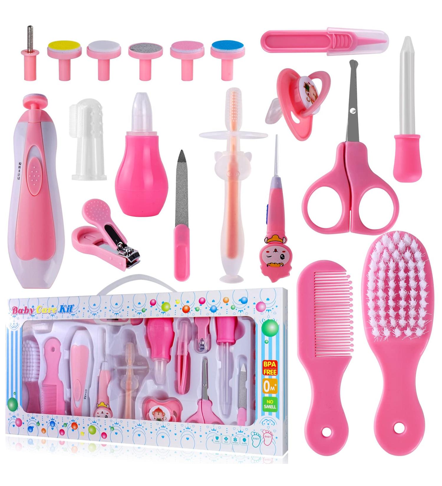 RoseFlower 20-in-1 Baby Healthcare & Grooming Kit - Nursery Care Set for Newborns, Infants, Boys, Girls - Toothbrush, Nail Clipper, Nose Cleaner, Nasal Aspirator Included - Buy Online on GoSupps.com