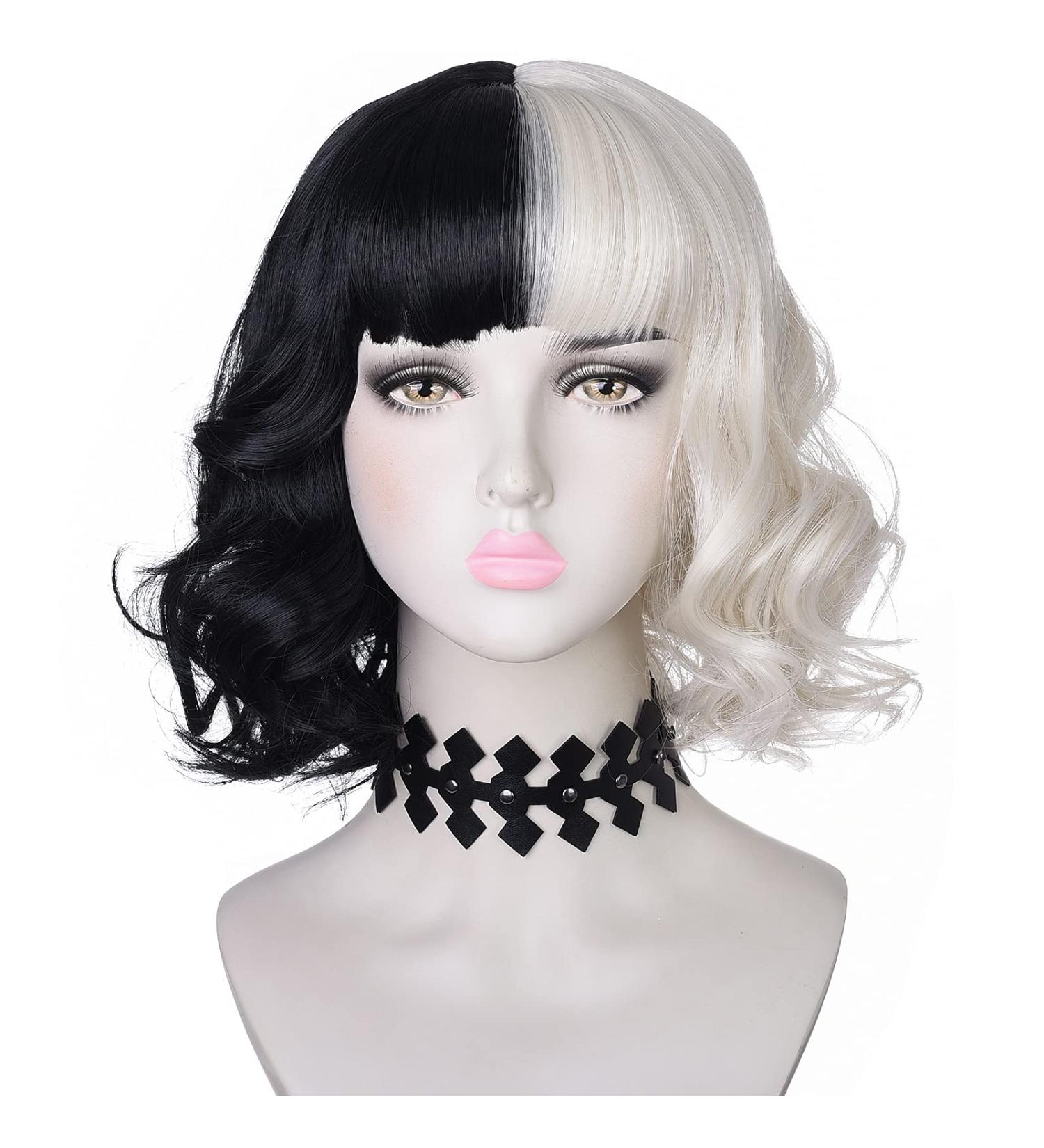 AMZCOS Black & Light Blonde Wig with Necklace | Cosplay Costume Short Corrugated Bob Wig for Women | Perfect for Halloween Parties - Buy Online on GoSupps.com