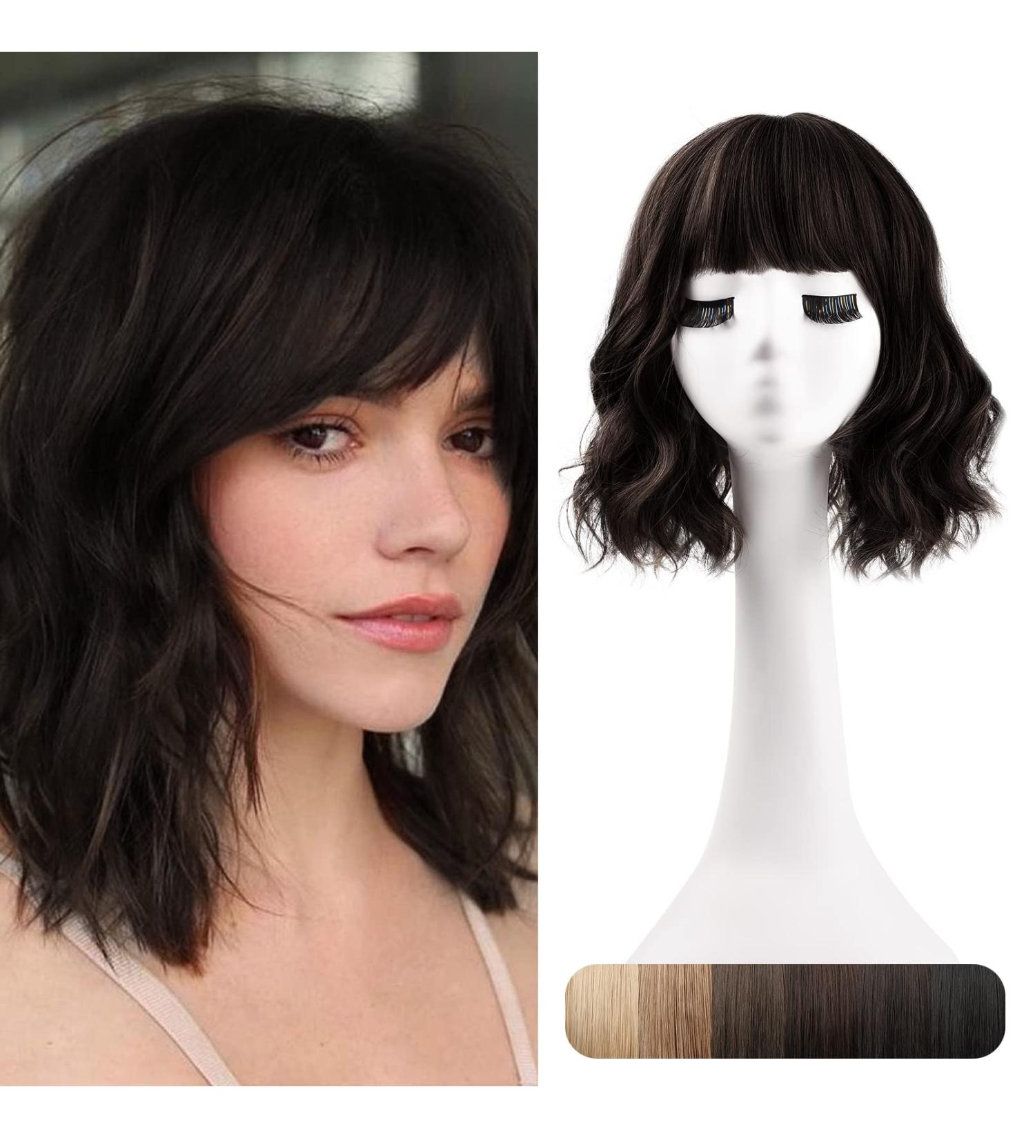 REECHO 12 Inch Synthetic Hair Topper with Bangs - Deep Brown Wavy Hair Extension for Women - Buy Online on GoSupps.com